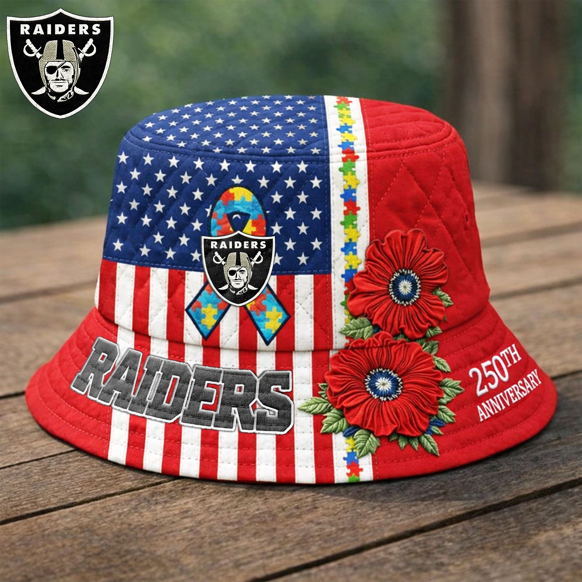 Las Vegas Raiders | Premium NFL Autism 250th Anniversary Bucket Hat TD