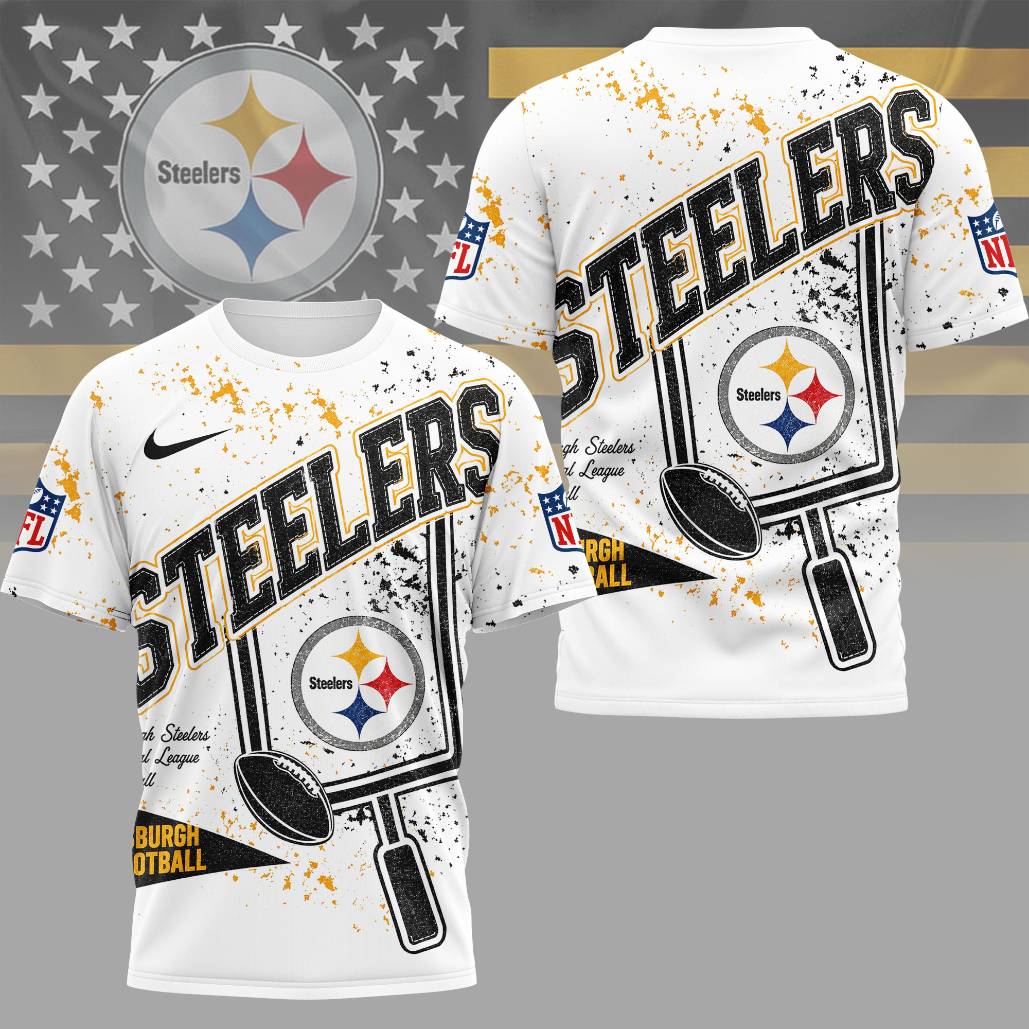 Pittsburgh Steelers | Premium NFL Vintage Splatter Graphic 3D Shirt NY