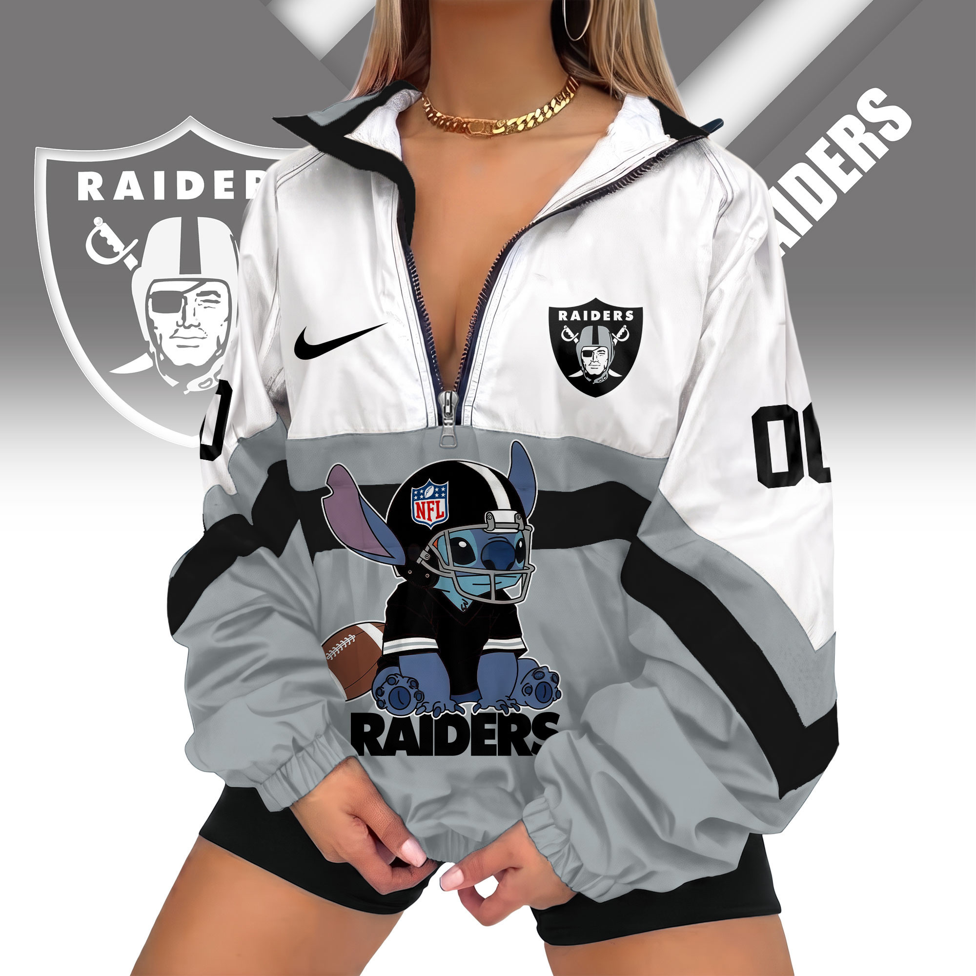 Las Vegas Raiders | Premium NFL Cute Team Windbreaker V-Neck Zipper Sweatshirt Jackets NTH1