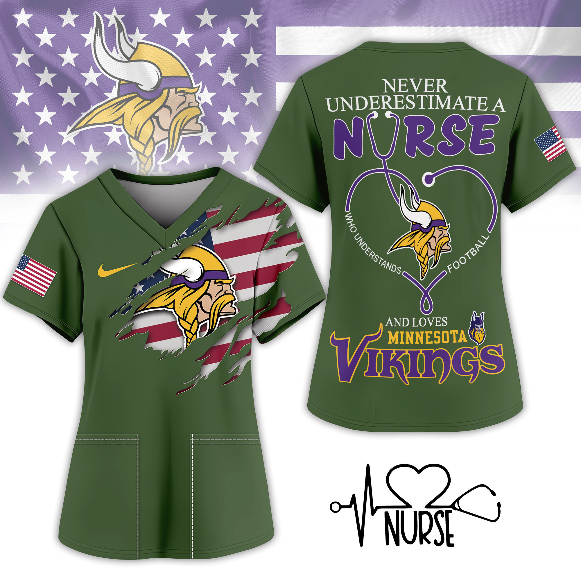 Minnesota Vikings | Premium NFL Army Nurse 3D Shirt NY