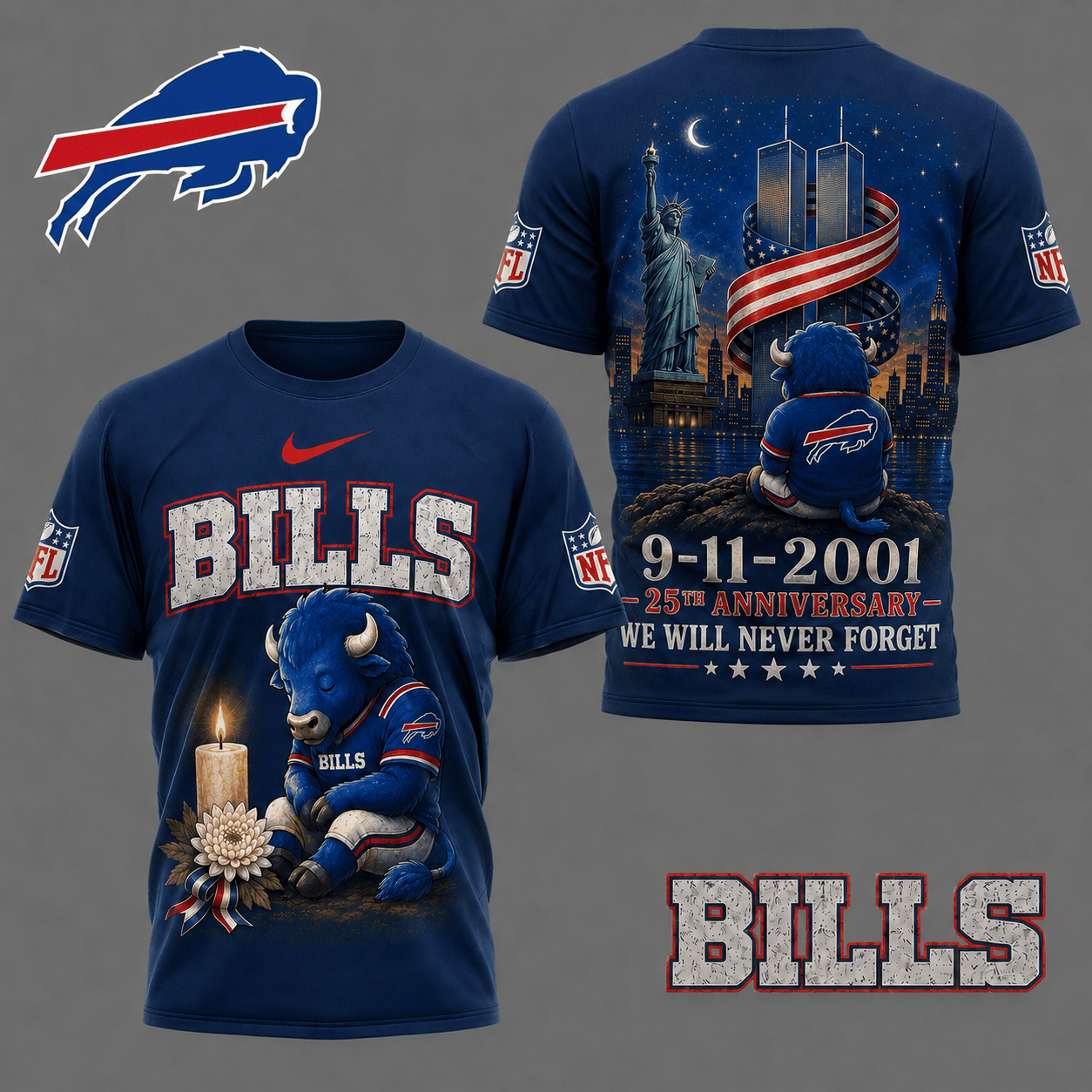 Buffalo Bills | Premium NFL 9/11 25th Anniversary Never Forget Memorial 3D Shirt NY