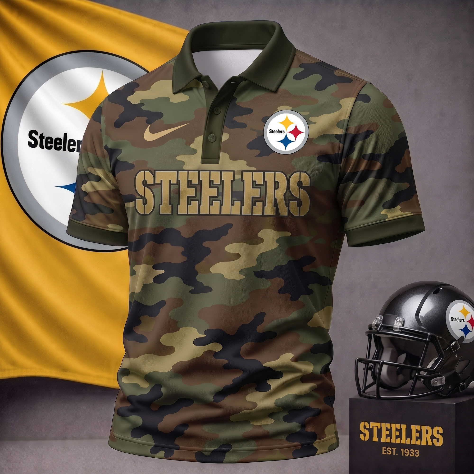 Pittsburgh Steelers | Premium NFL Us.Army Camo Polo Shirt NY