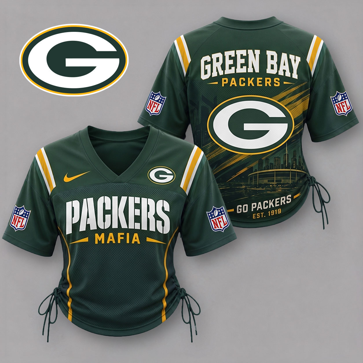 Green Bay Packers| Premium NFL Game Day Women Lace-Up Jersey Shirt NY