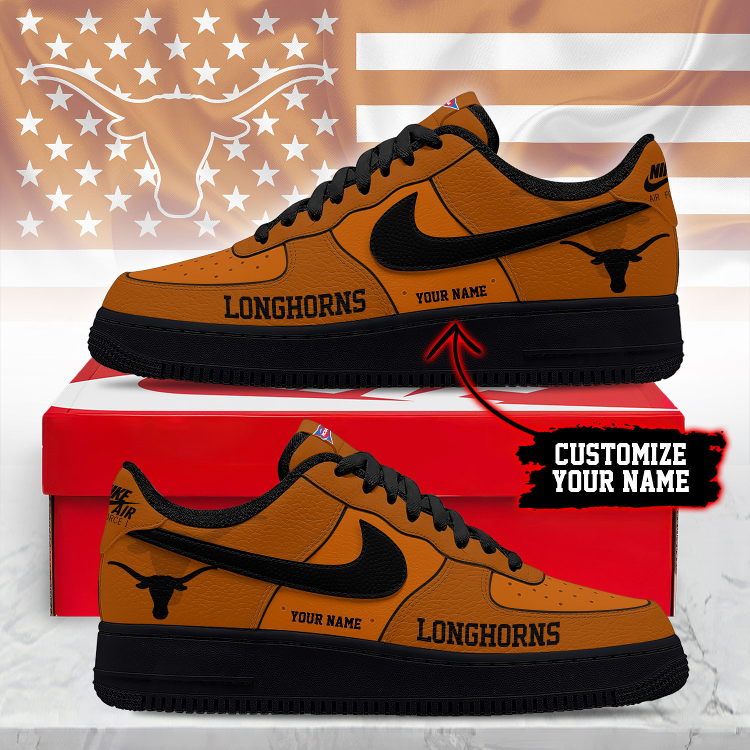 Texas Longhorns | Premium NCAA Custom AF1 Shoes NY