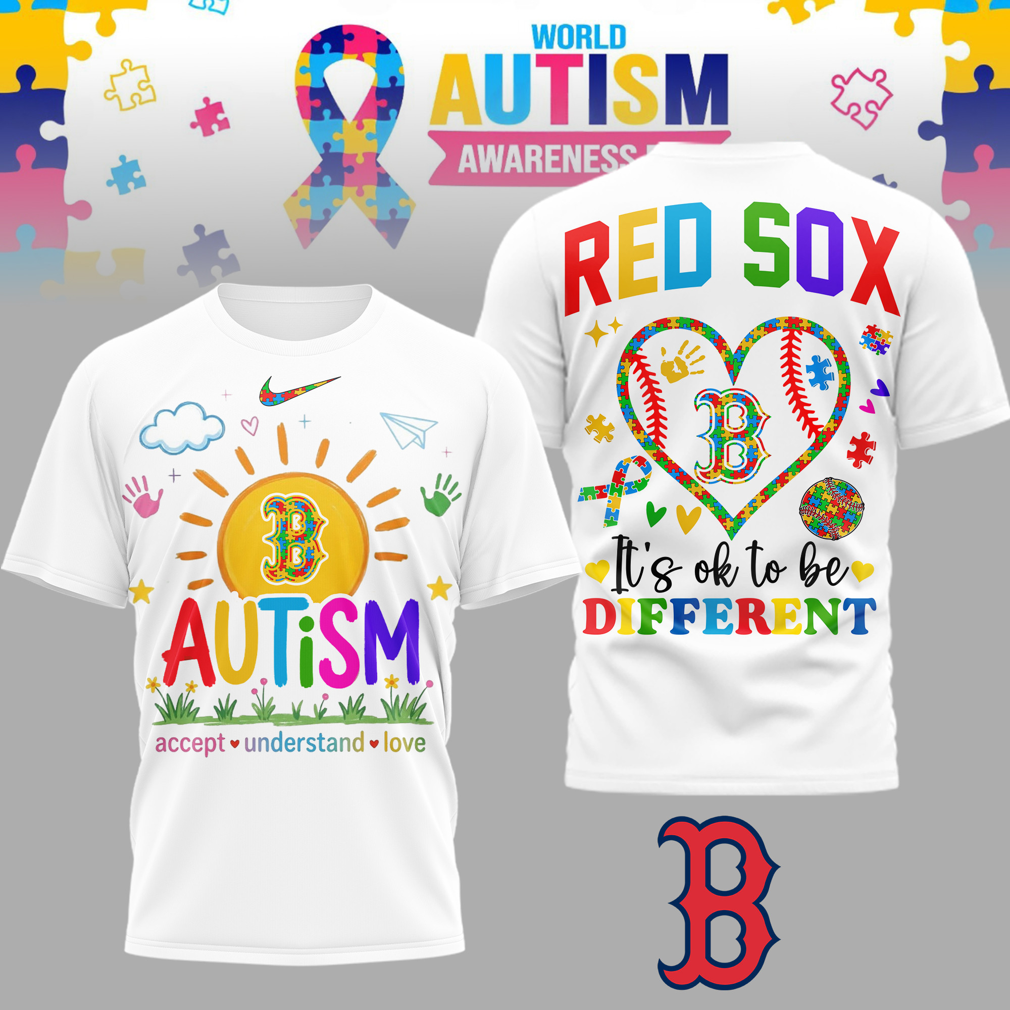 Boston Red Sox | Premium MLB Autism Acceptance 3D Shirt TD
