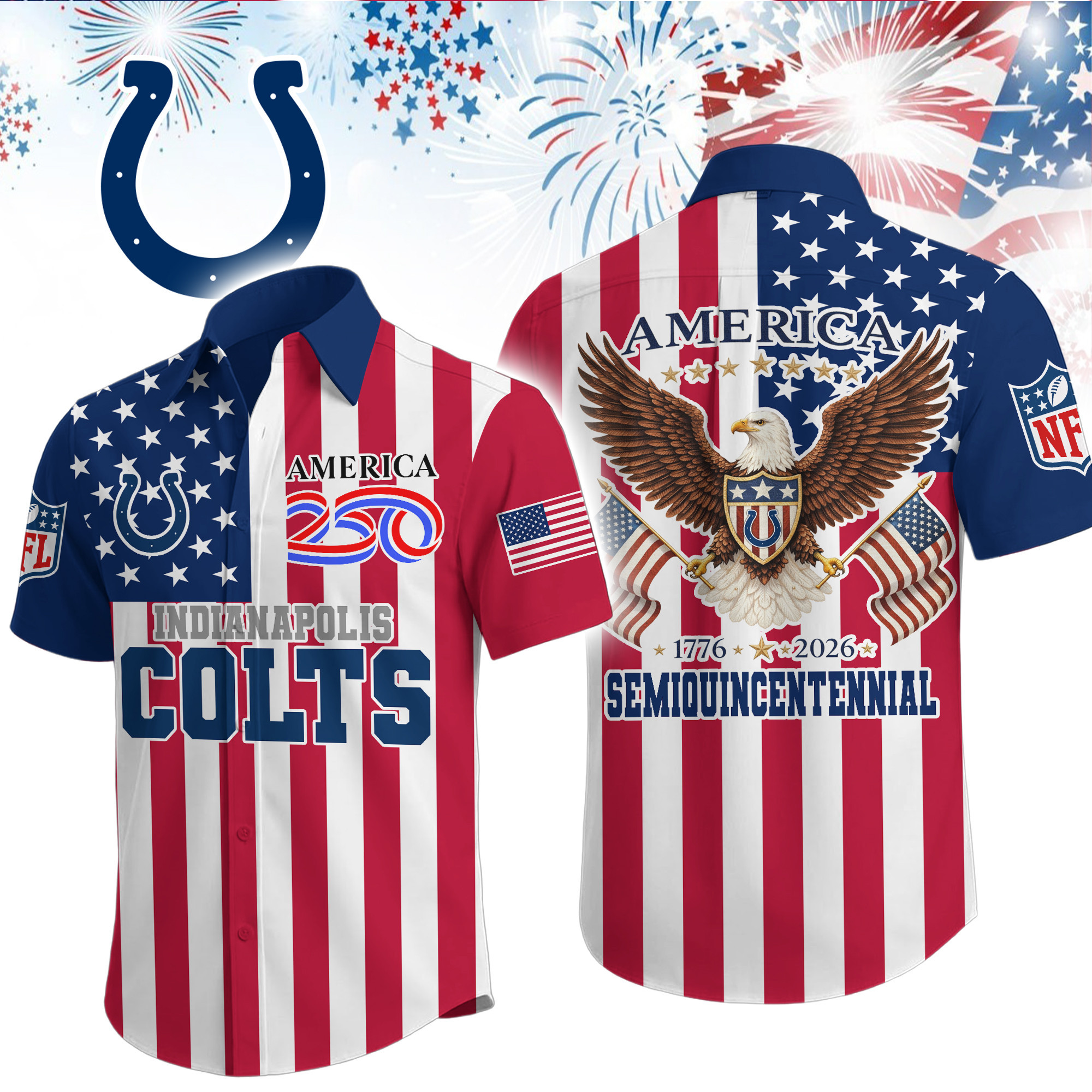 Indianapolis Colts | Premium NFL Liberty Eagle Patriotic Short-Sleeved Shirt TD