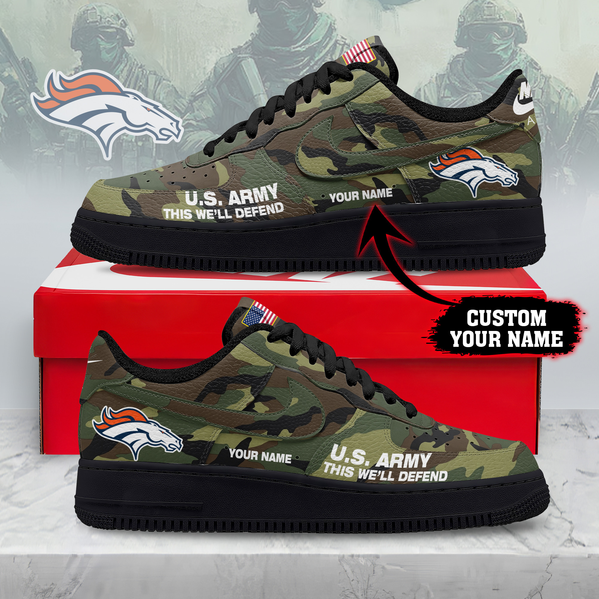 Denver Broncos | Premium NFL US Army AF1 Shoes NY