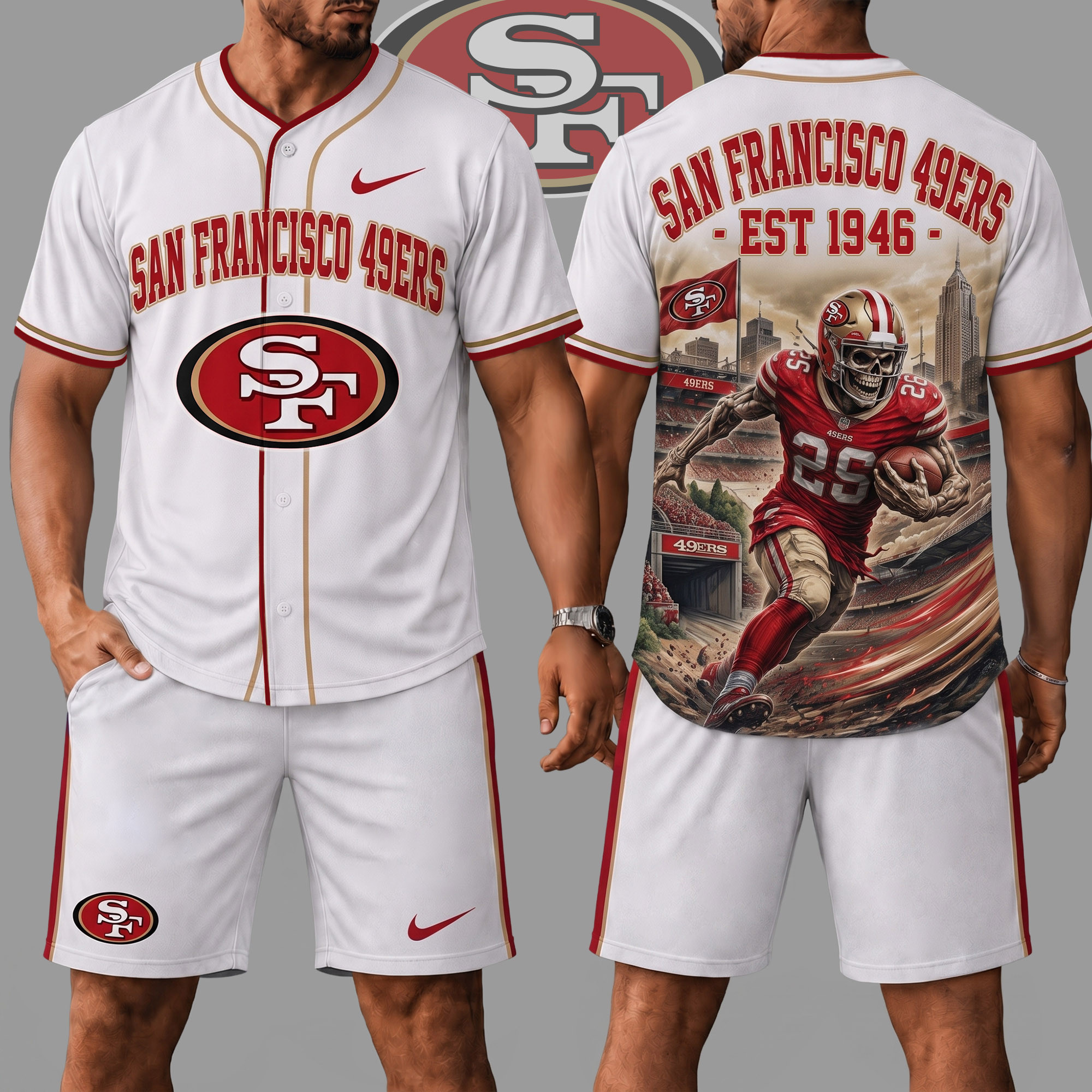 San Francisco 49ers | Premium NFL Skull Jersey Shorts Set NY