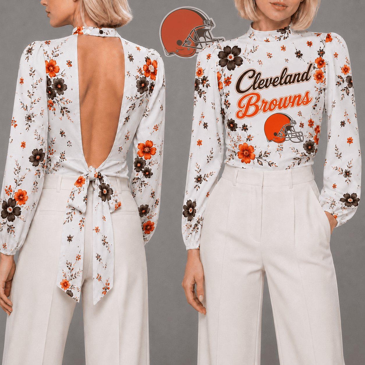 Cleveland Browns | Premium NFL Floral Backless Long Sleeve Shirt NY