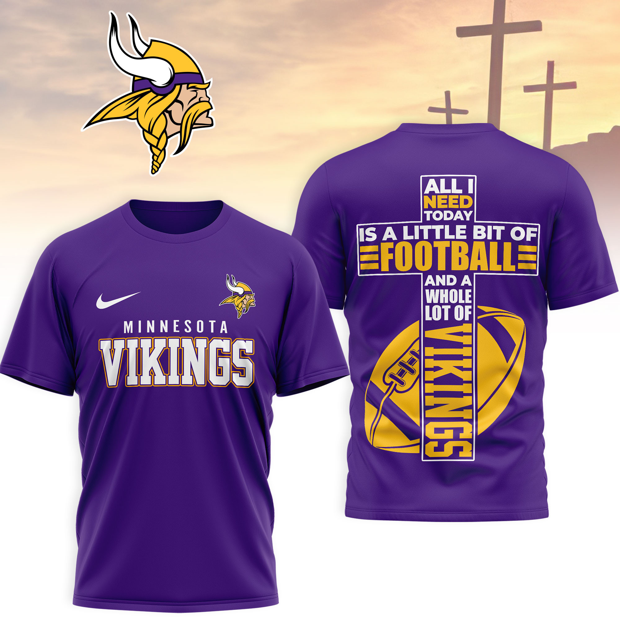 Minnesota Vikings | Premium NFL Whole Lot of Football Christian Cross 3D Shirt NY