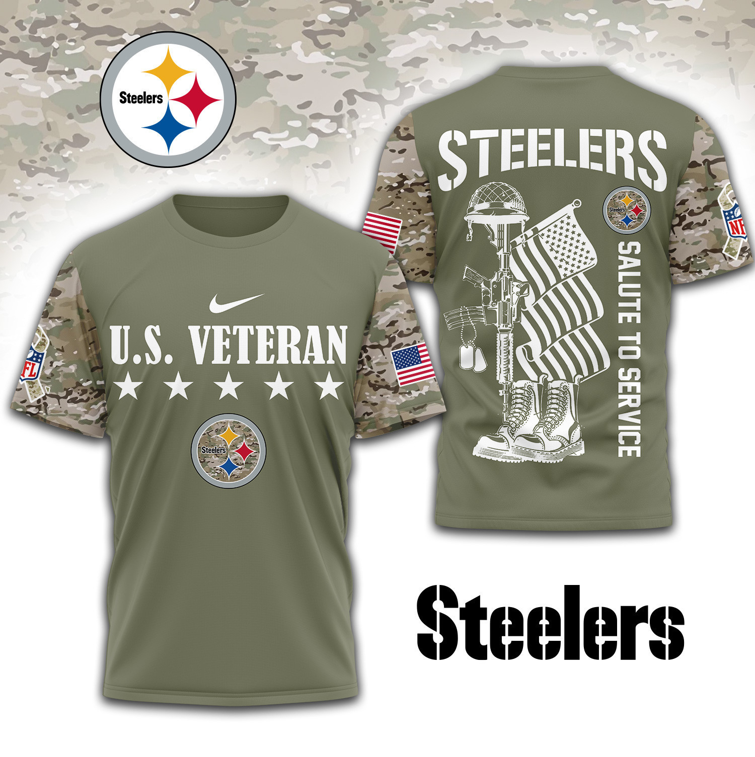 Pittsburgh Steelers | Premium NFL Salute To Service 3D Shirt TD