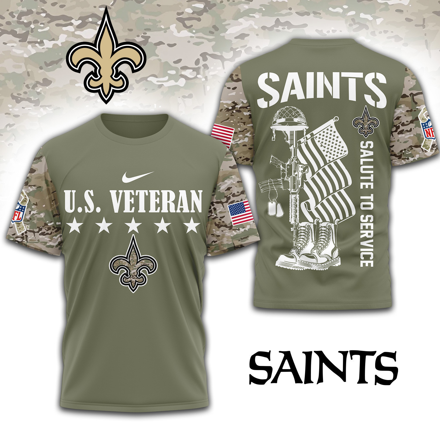 New Orleans Saints | Premium NFL Salute To Service 3D Shirt TD