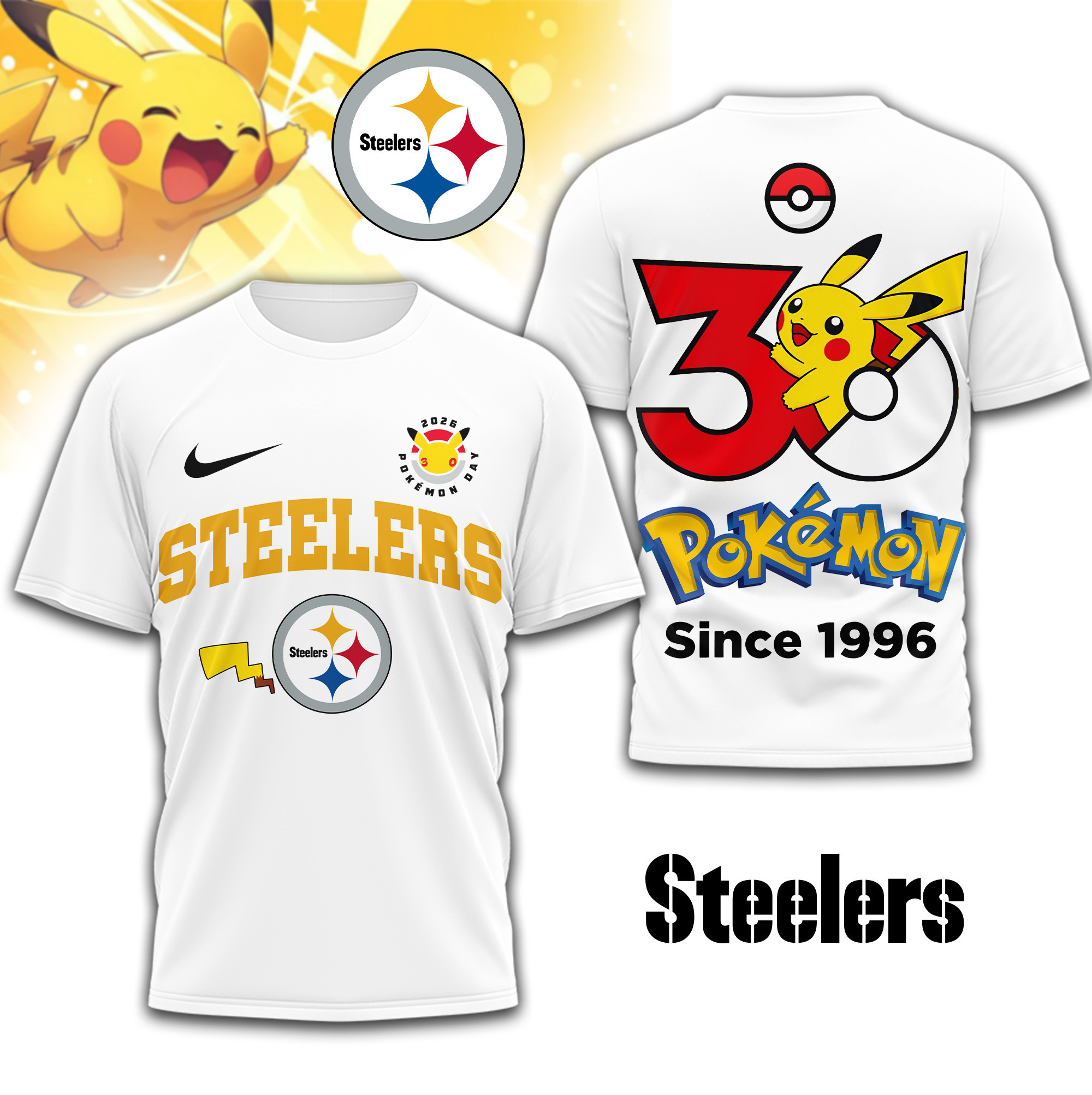 Pittsburgh Steelers | Premium NFL Pokemon 30th Anniversary 3D Shirt TD
