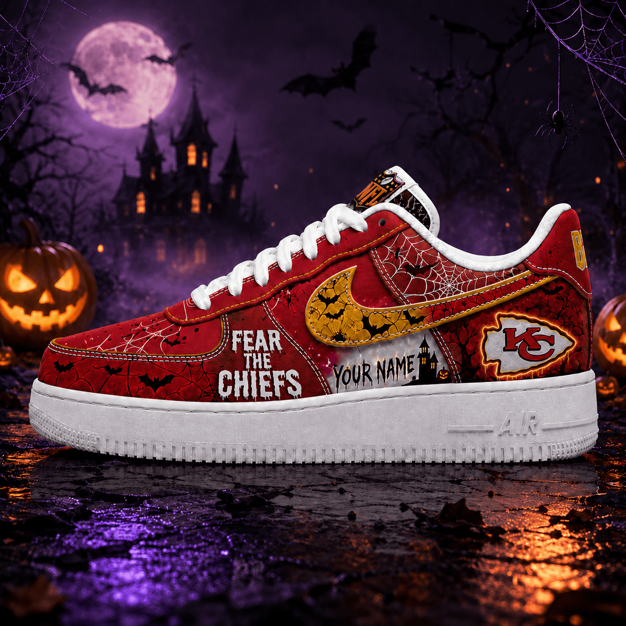 Kansas City Chiefs | Premium NFL Fear The Team Halloween AF1 Sneakers