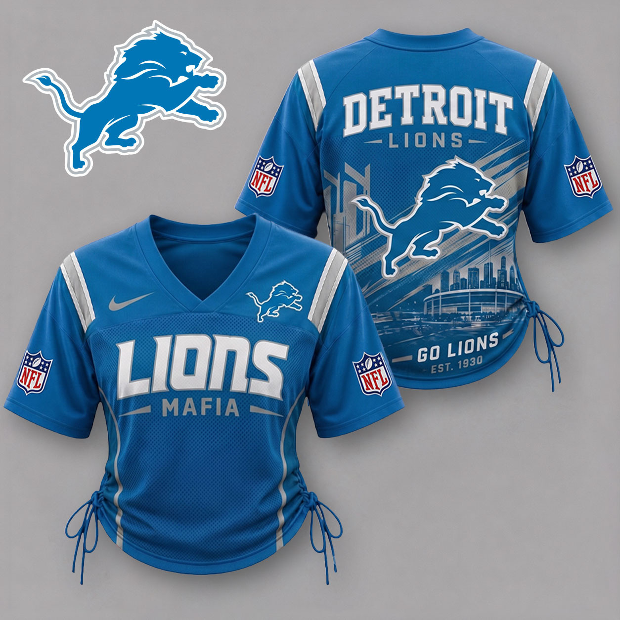 Detroit Lions| Premium NFL Game Day Women Lace-Up Jersey Shirt NY