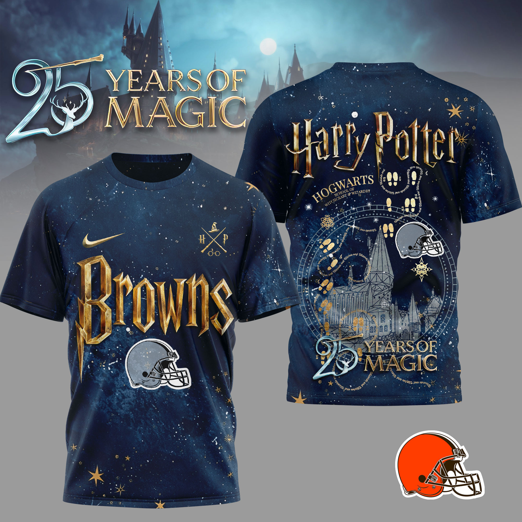 Cleveland Browns | Premium NFL Harry Potter 25 Years Of Magic 3D Shirt TD