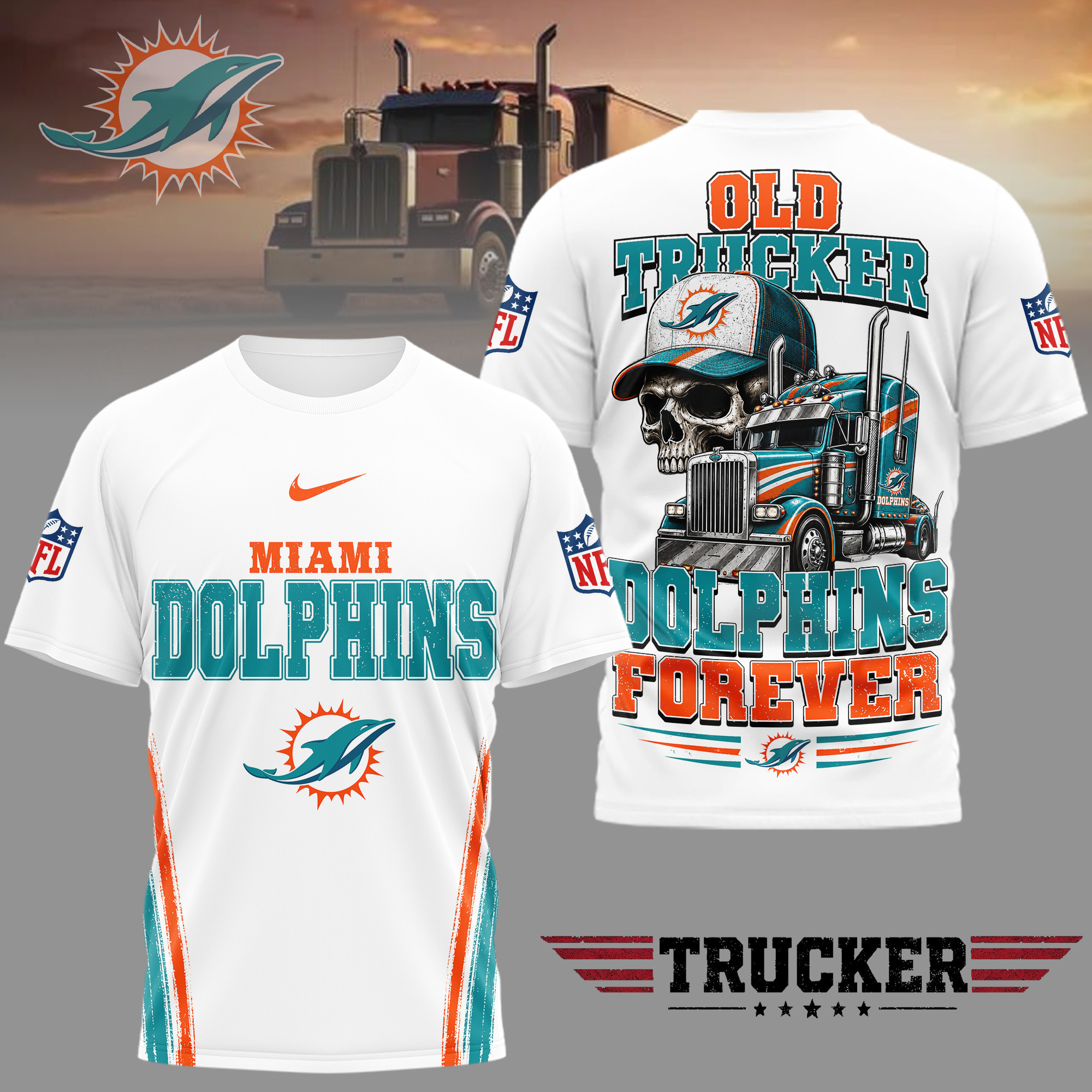 Miami Dolphins | Premium NFL Old Trucker Fan 3D Shirt TD