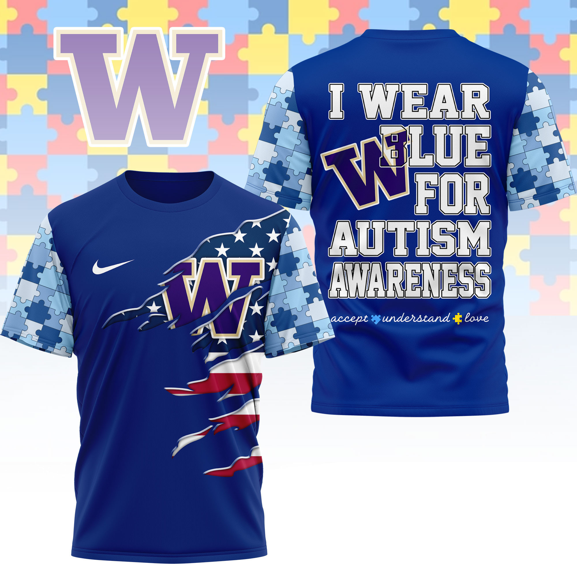 Washington Huskies | Premium NCAA Autism Strong 3D Shirt NY
