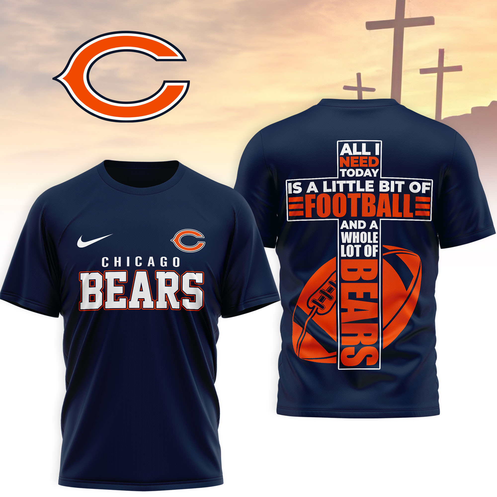 Chicago Bears | Premium NFL Whole Lot of Football Christian Cross 3D Shirt NY