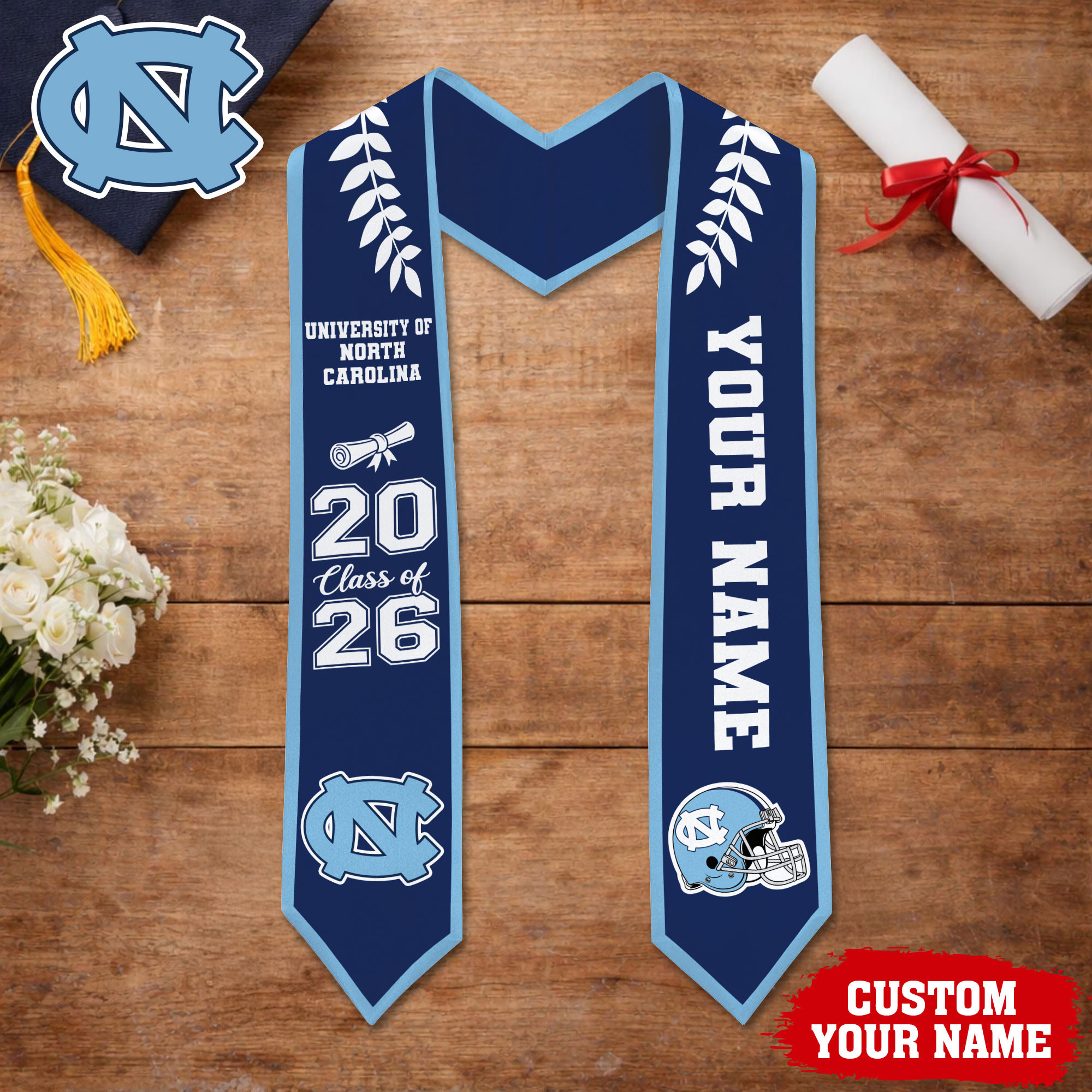 North Carolina Tar Heels | Premium NCAA Graduation Stole NY