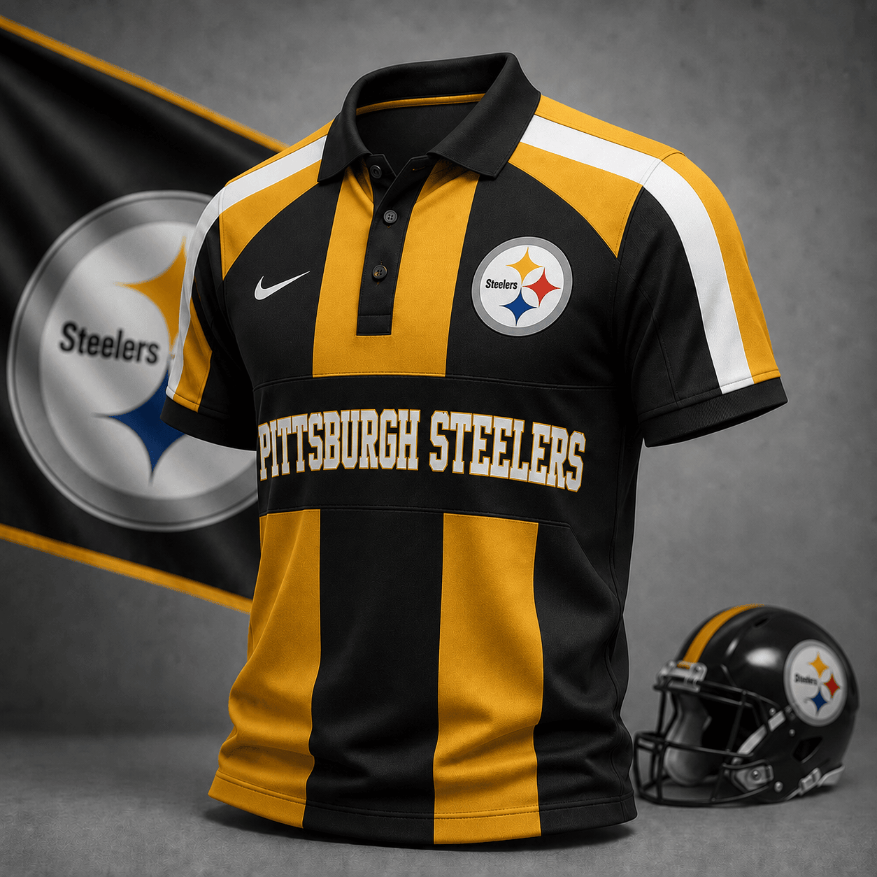 Pittsburgh Steelers | Premium NFL Heritage Stripe Rugby Polo Shirt NY