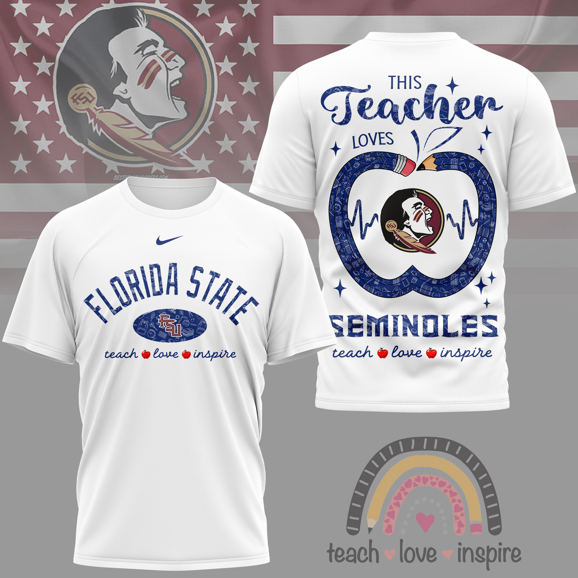 Florida State Seminoles | Premium NCAA Teacher Love Inspire 3D T-Shirt NY