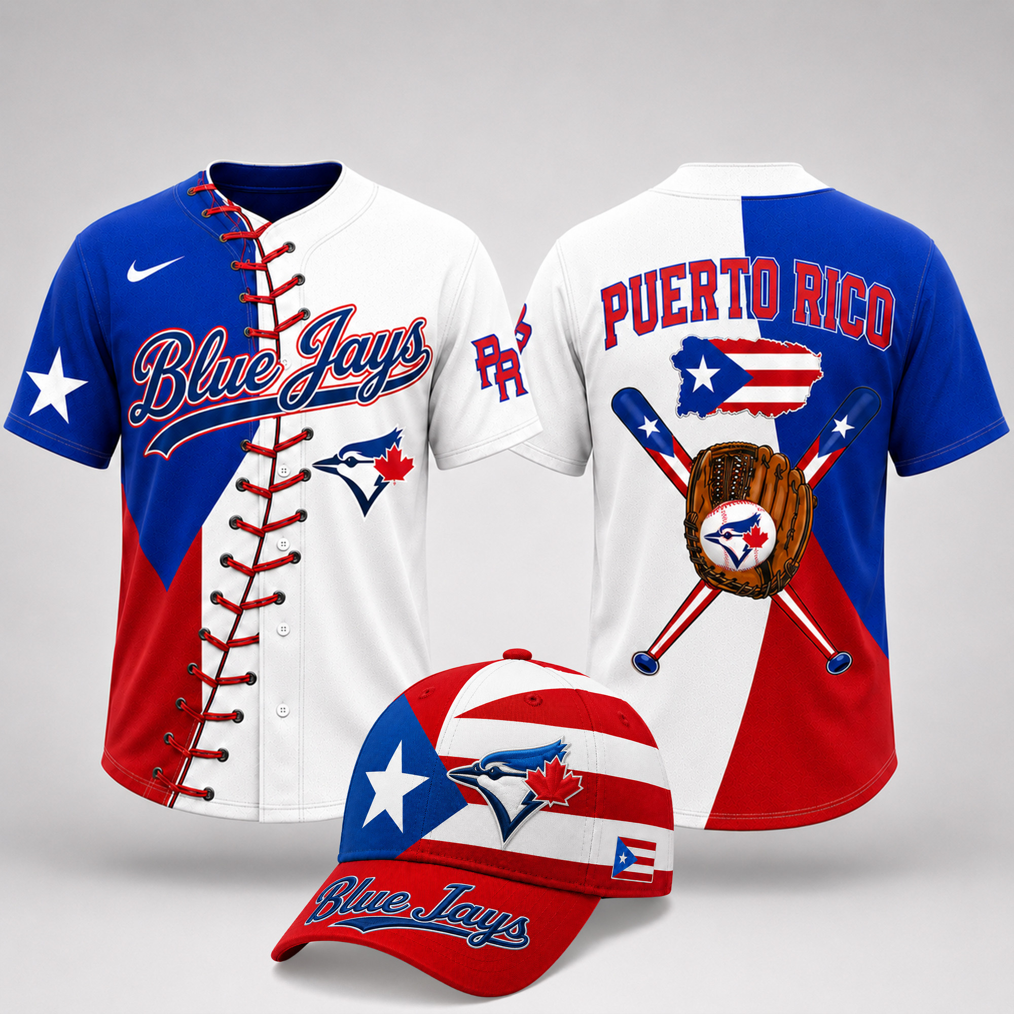 Toronto Blue Jays | Premium MLB Puerto Rico Island Pride Baseball Jersey And Cap Set