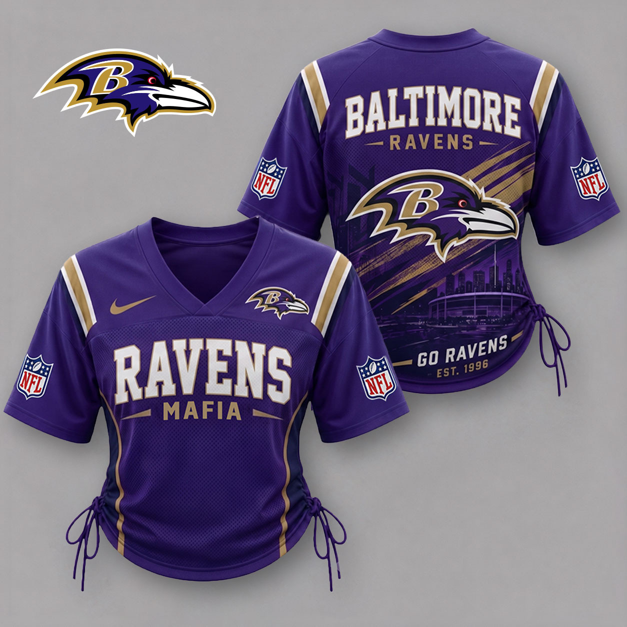 Baltimore Ravens| Premium NFL Game Day Women Lace-Up Jersey Shirt NY