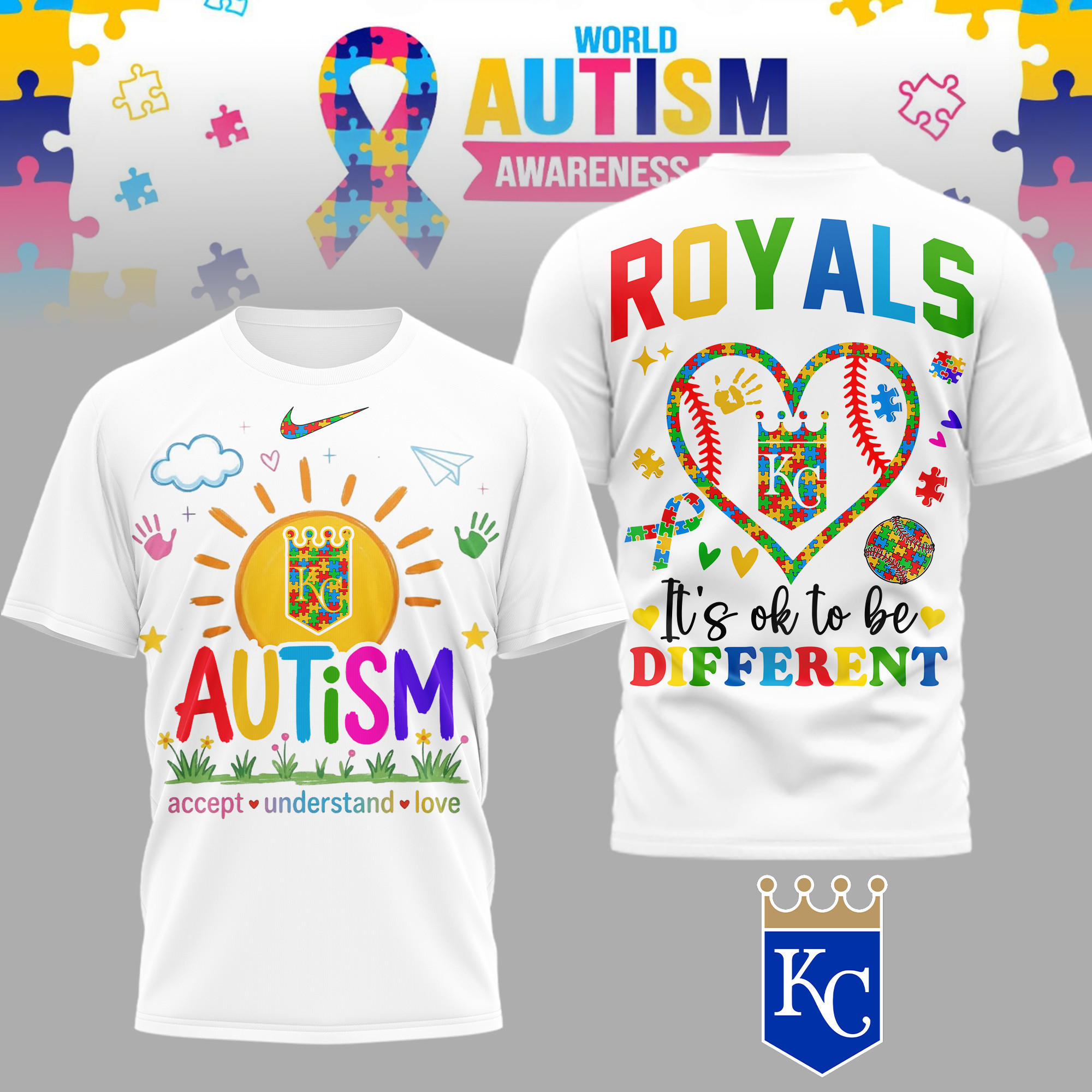 Kansas City Royals | Premium MLB Autism Acceptance 3D Shirt TD