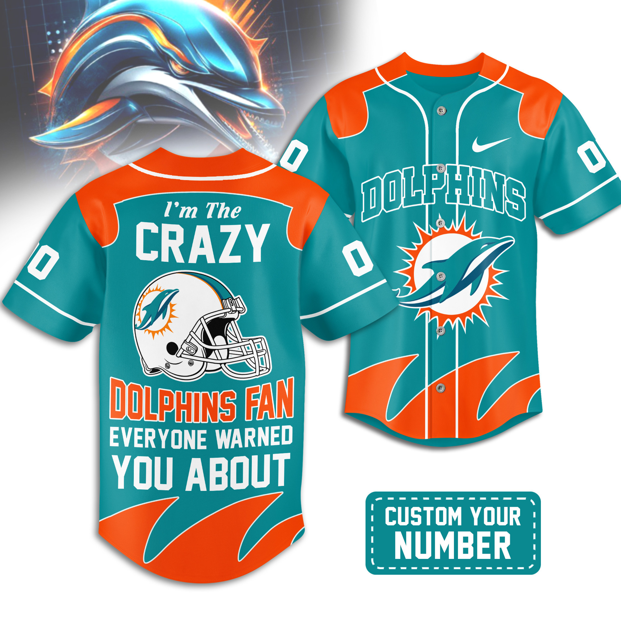Miami Dolphins | Premium NFL Crazy Football Fan Personalized Jersey TD