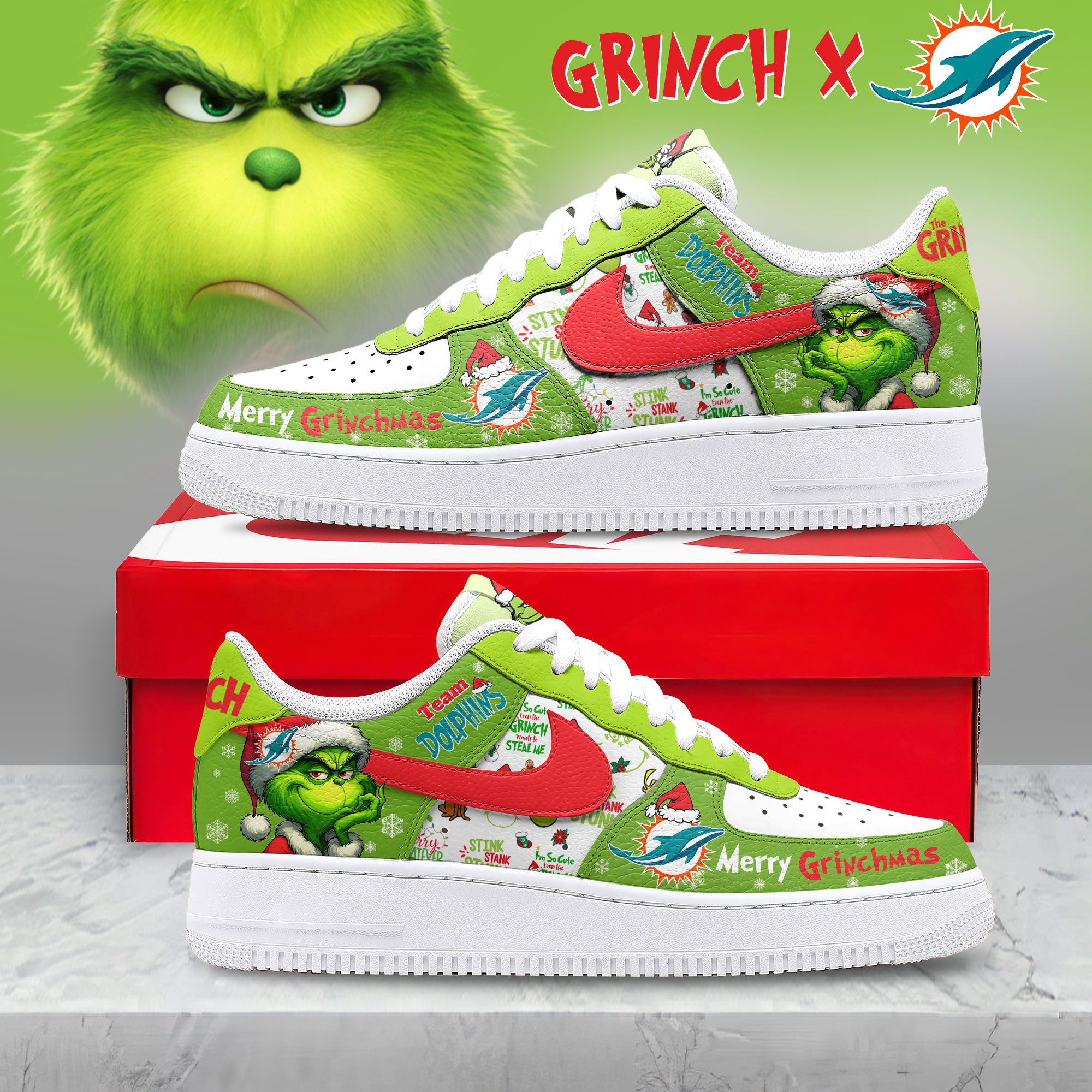 Miami Dolphins | Premium NFL Grinch AF1 Limited Edition TD