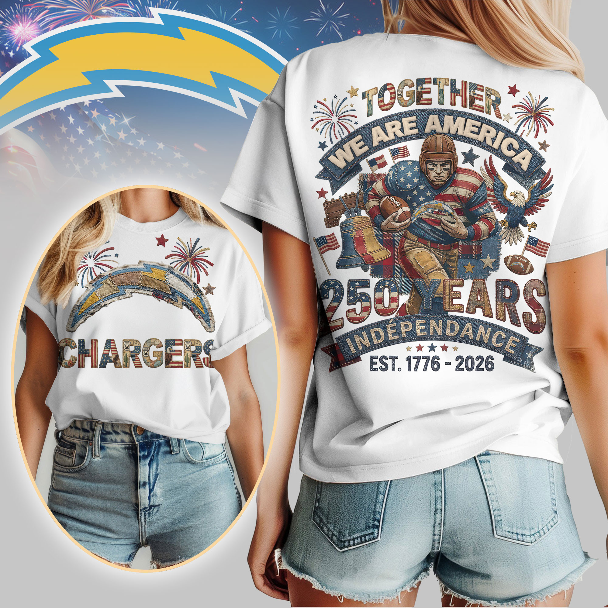 Los Angeles Chargers | Premium NFL 250th Anniversary Of America Patchwork Women Shirt HY