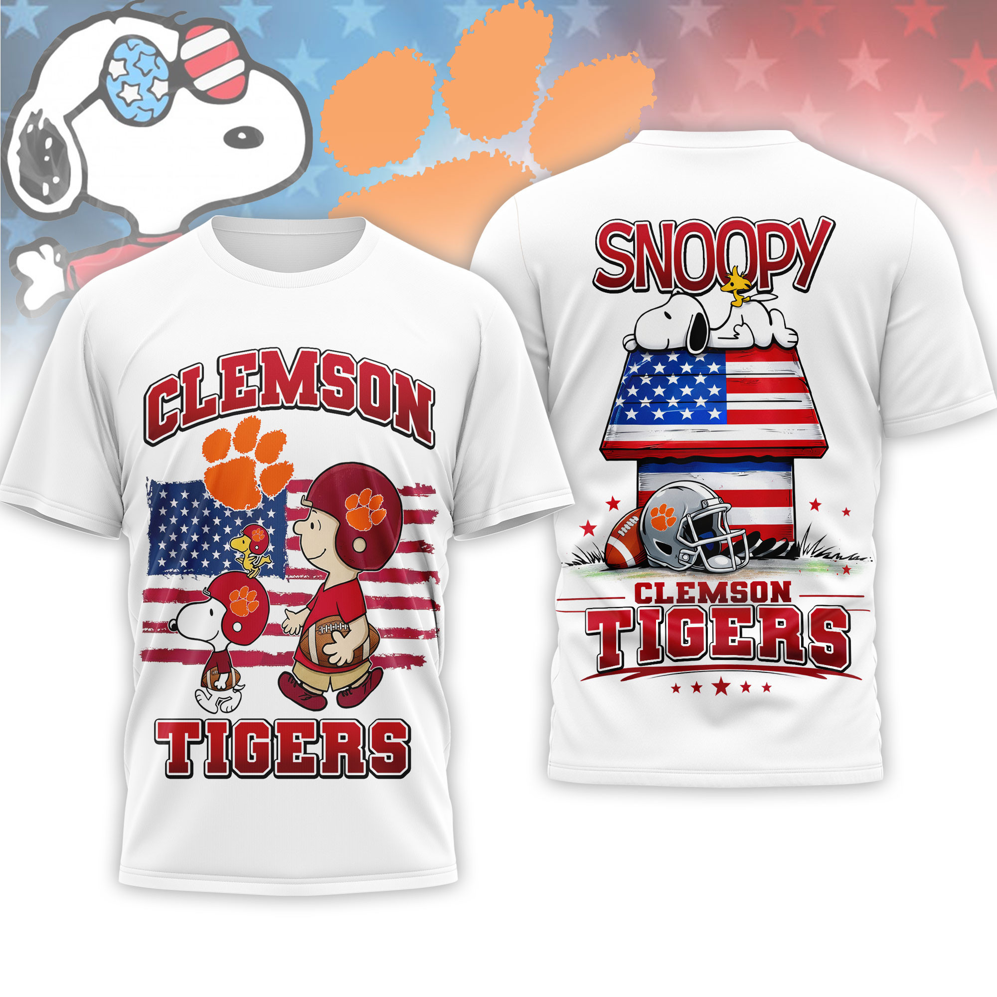 Clemson Tigers | Premium NCAA America 250 with Snoopy 3D Shirt NTH1