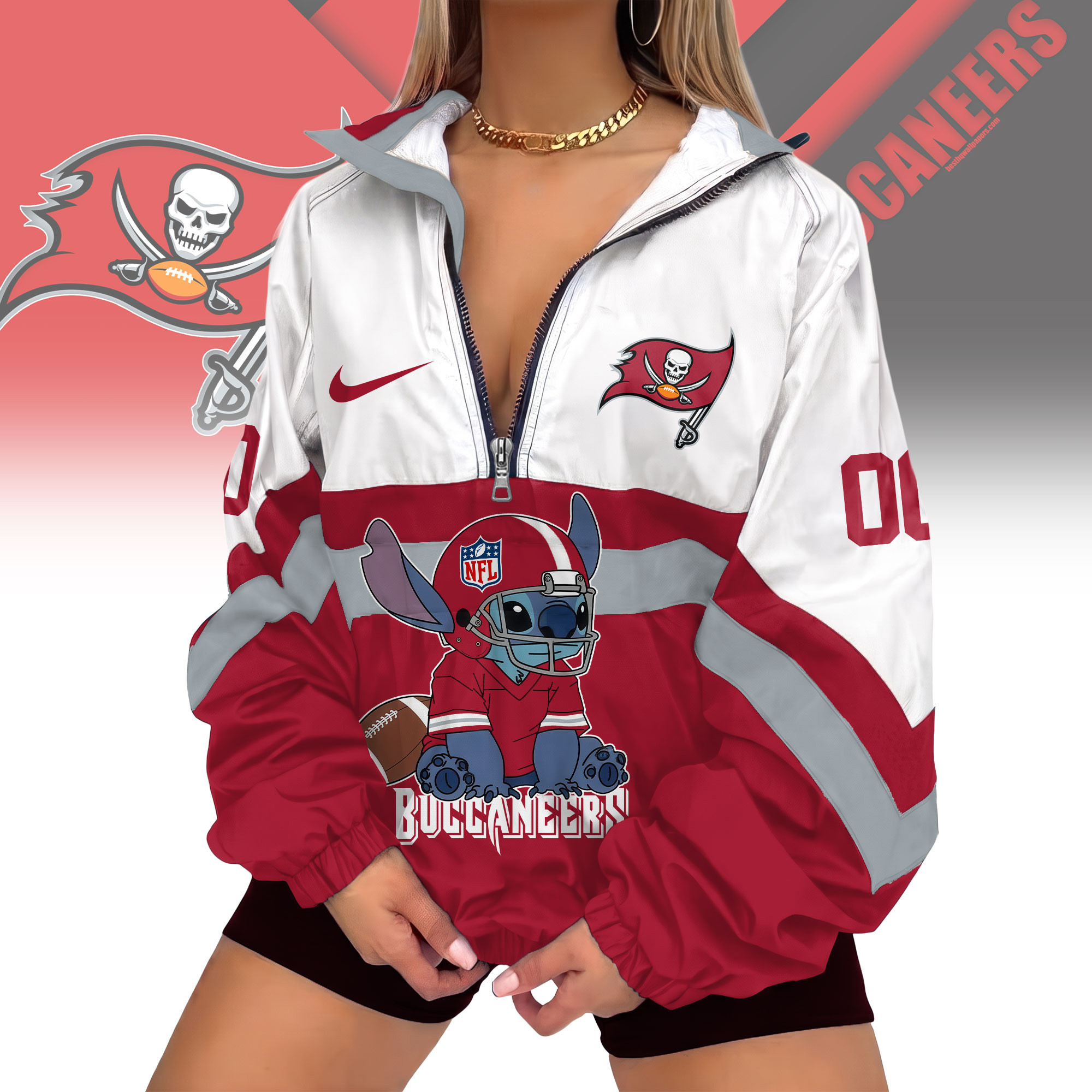 Tampa Bay Buccaneers | Premium NFL Cute Team Windbreaker V-Neck Zipper Sweatshirt Jackets NTH1
