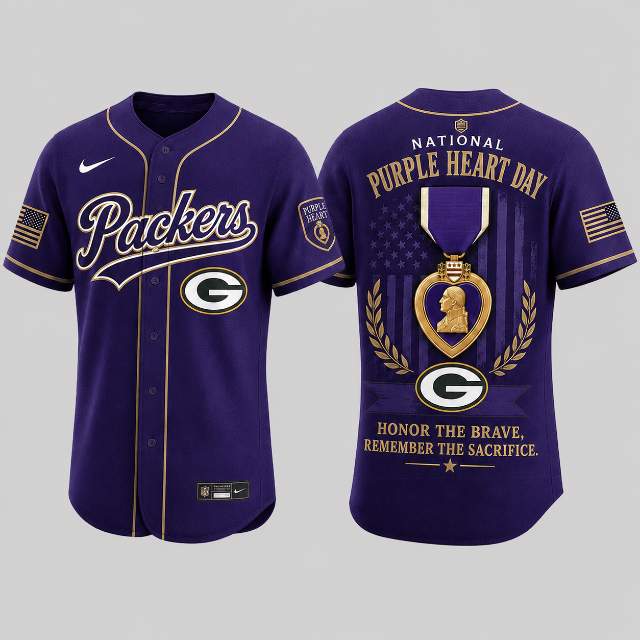 Green Bay Packers | Premium NFL Purple Heart Day Jersey Shirt TD