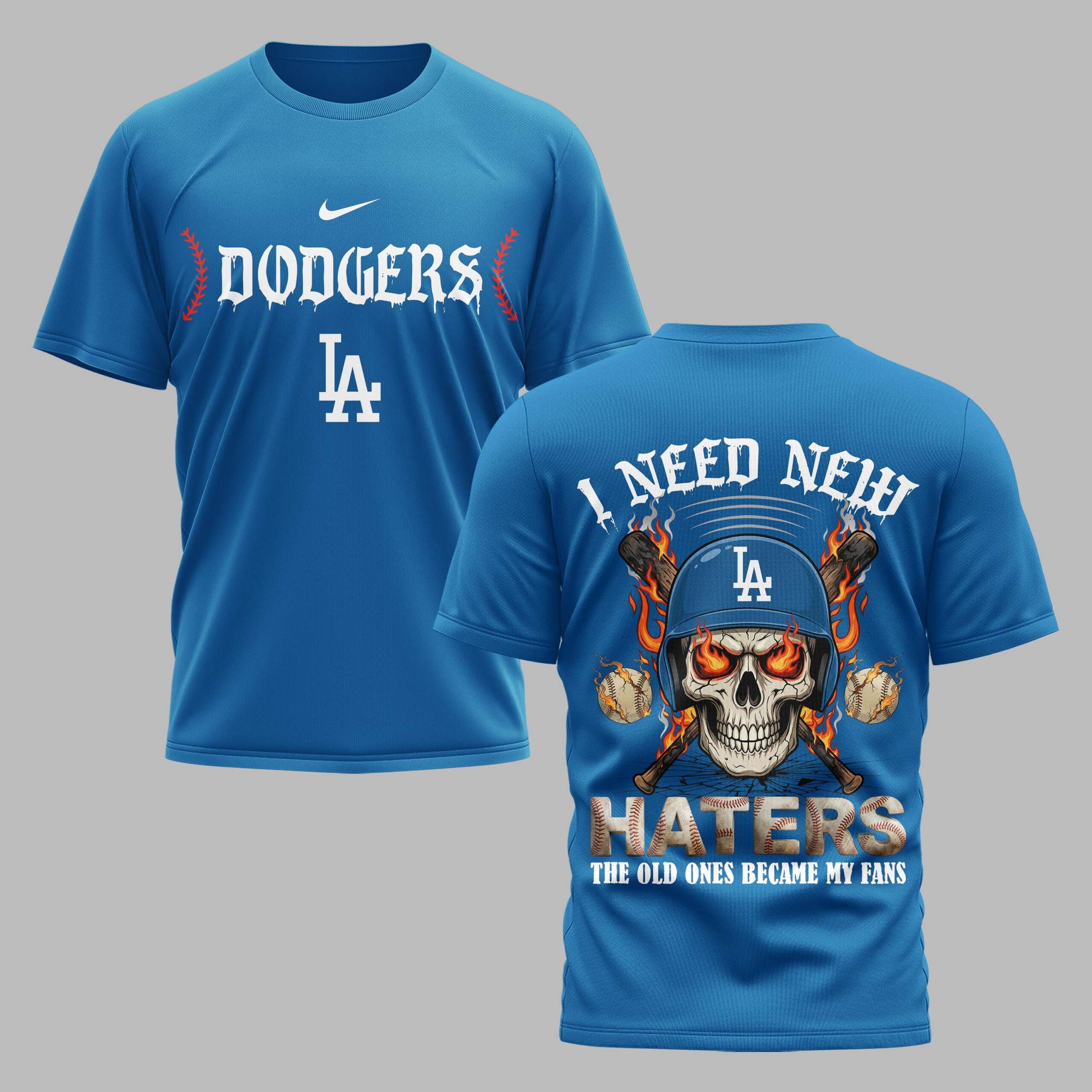 Los Angeles Dodgers X Fire Skull Baseball Premium T Shirt
