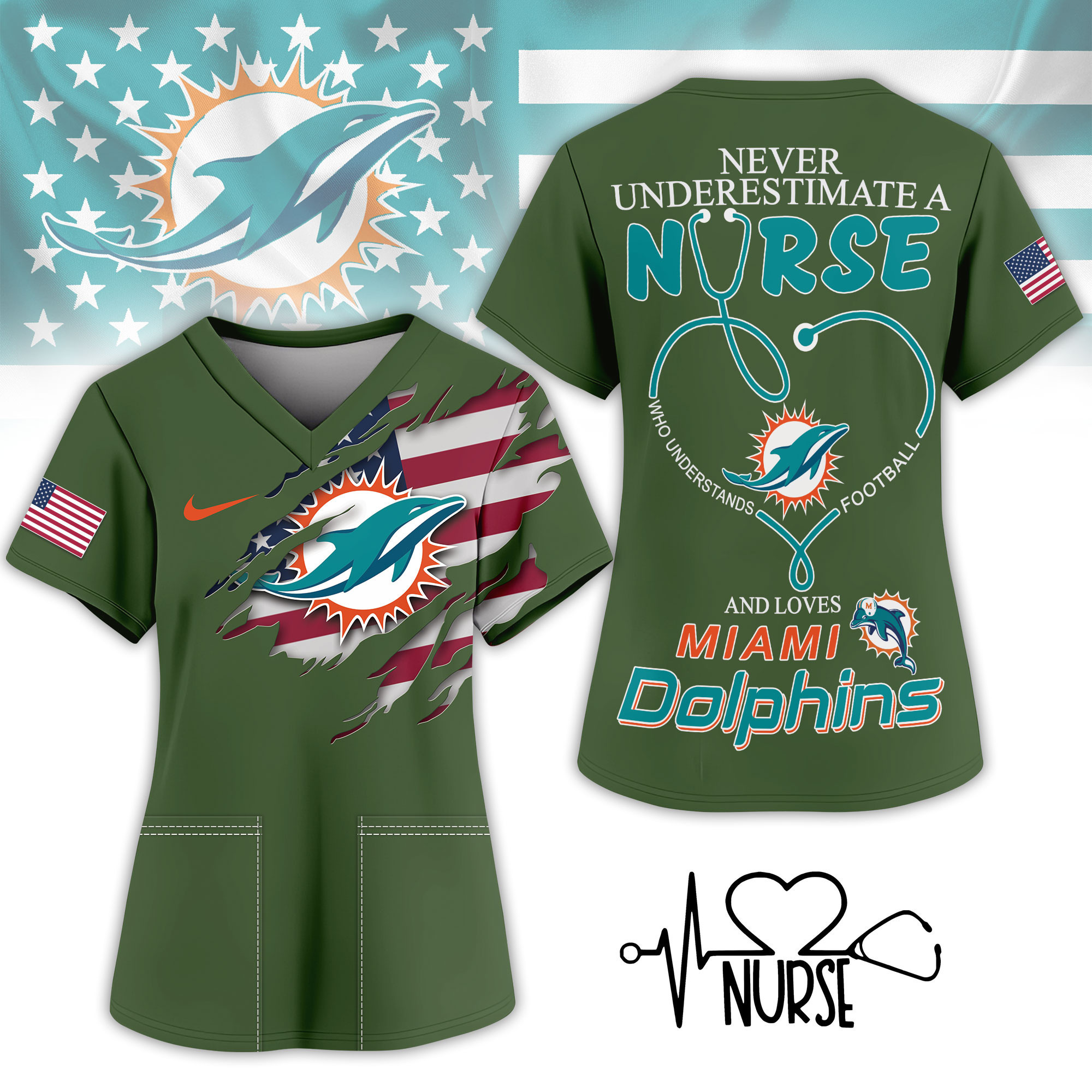 Miami Dolphins | Premium NFL Army Nurse 3D Shirt NY