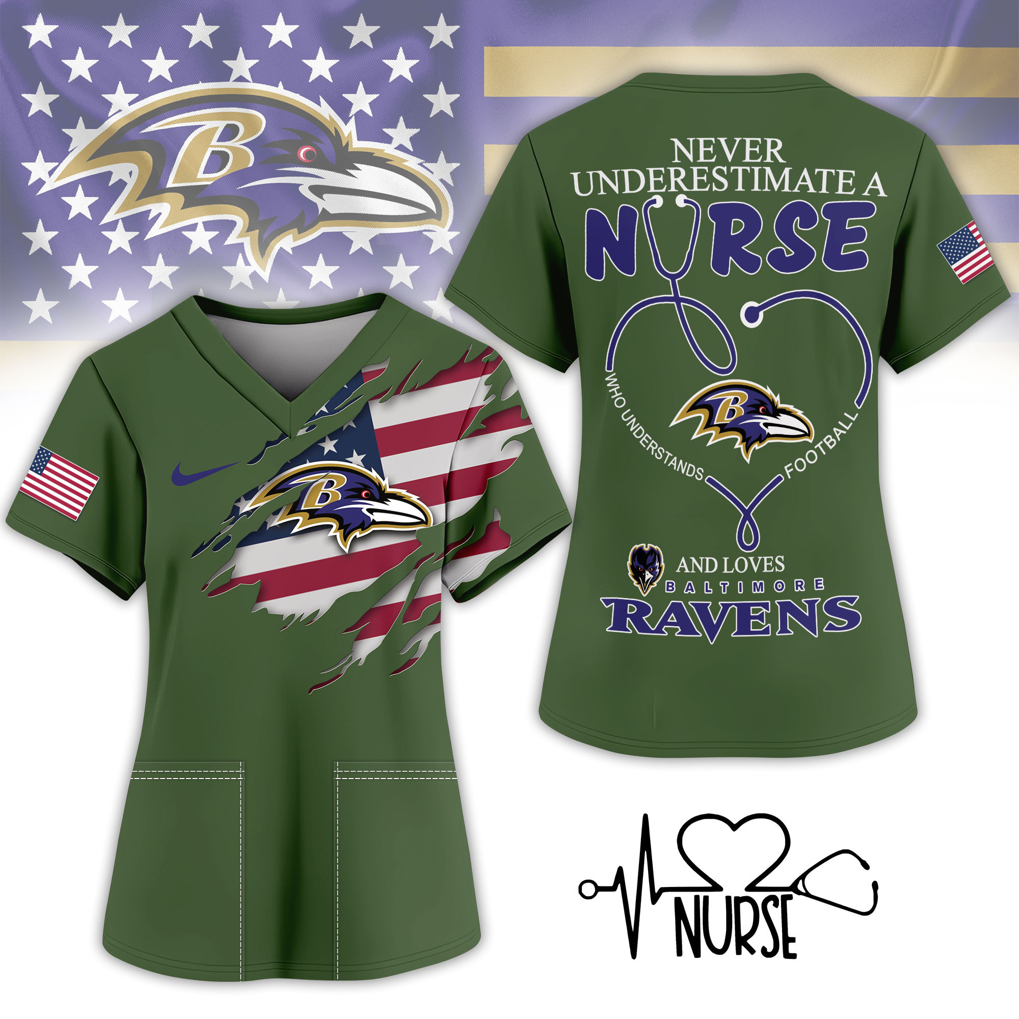 Baltimore Ravens | Premium NFL Army Nurse 3D Shirt NY