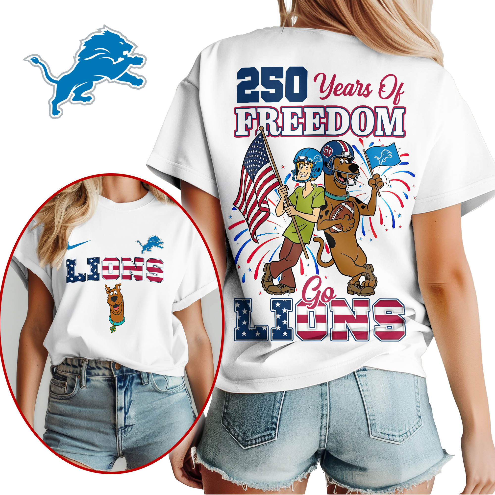 Detroit Lions | Premium NFL Scooby Doo Celebrates 250th Anniversary 3D Shirt NP