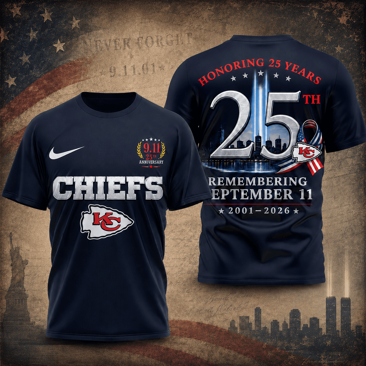 Kansas City Chiefs | Premium NFL Remembering September 11 T-Shirt TD
