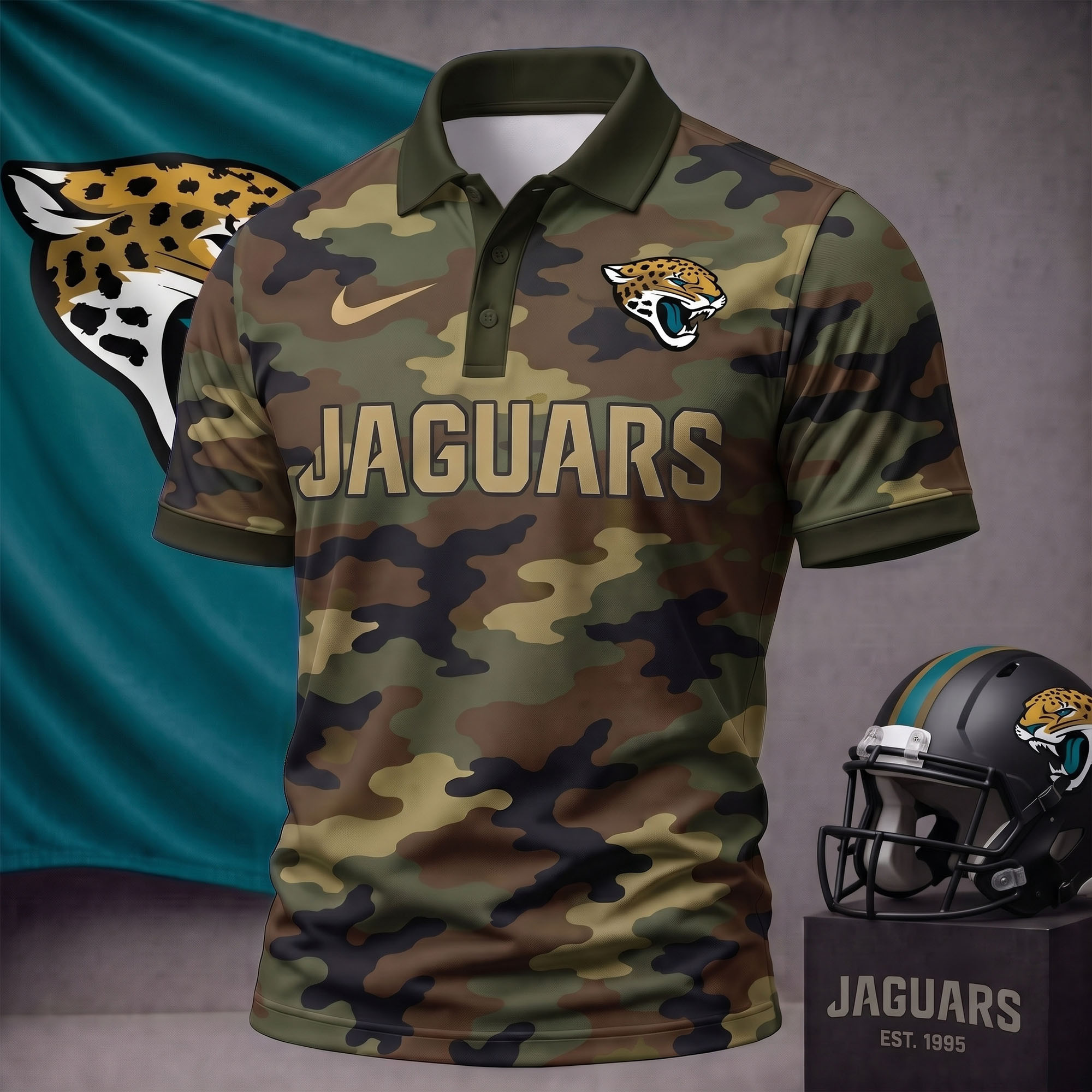 Jacksonville Jaguars | Premium NFL Us.Army Camo Polo Shirt NY