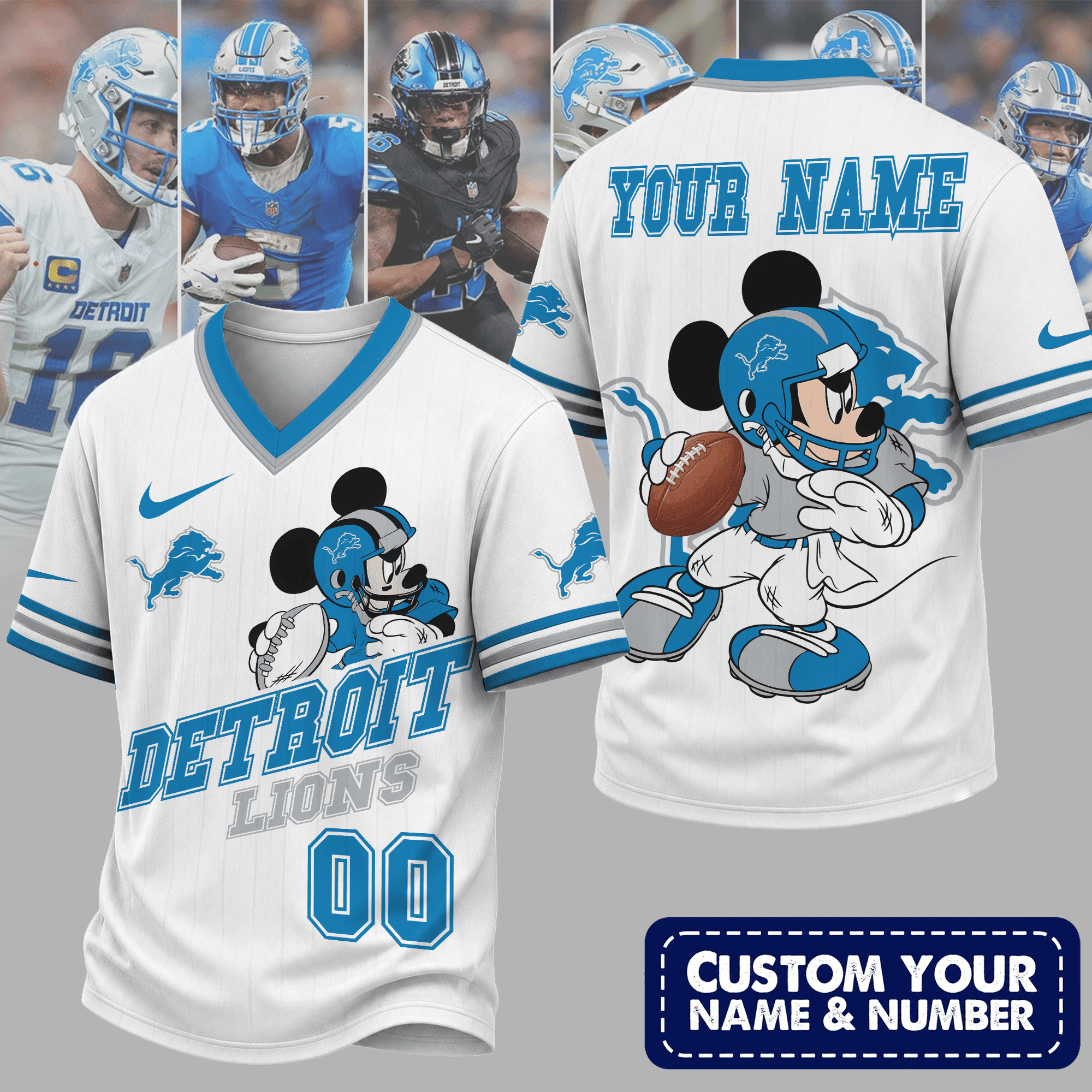 Detroit Lions | Premium NFL Mickey Quarterback V-Neck Jersey NTH1