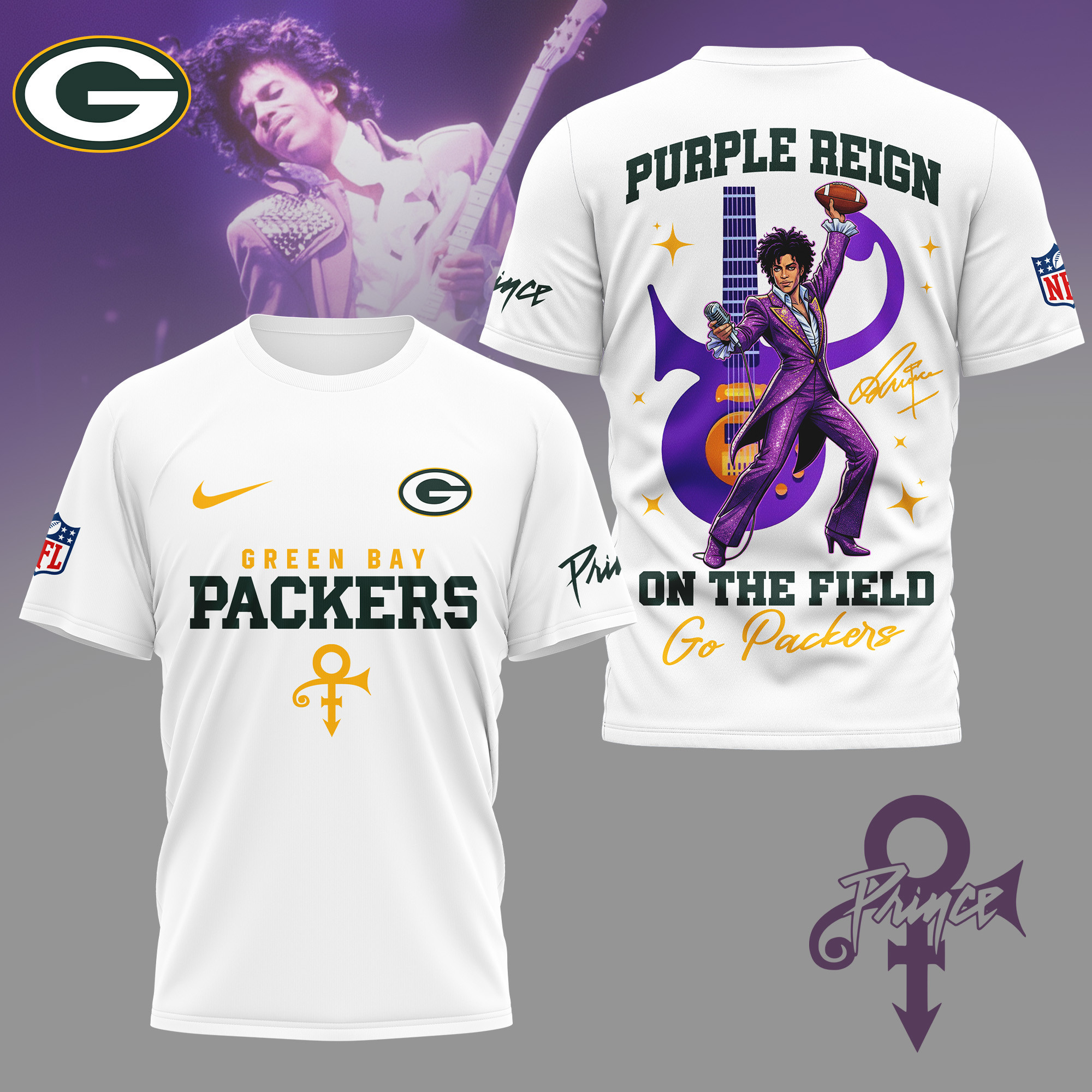 Green Bay Packers | Premium NFL Prince Purple Reign Football 3D Shirt NY