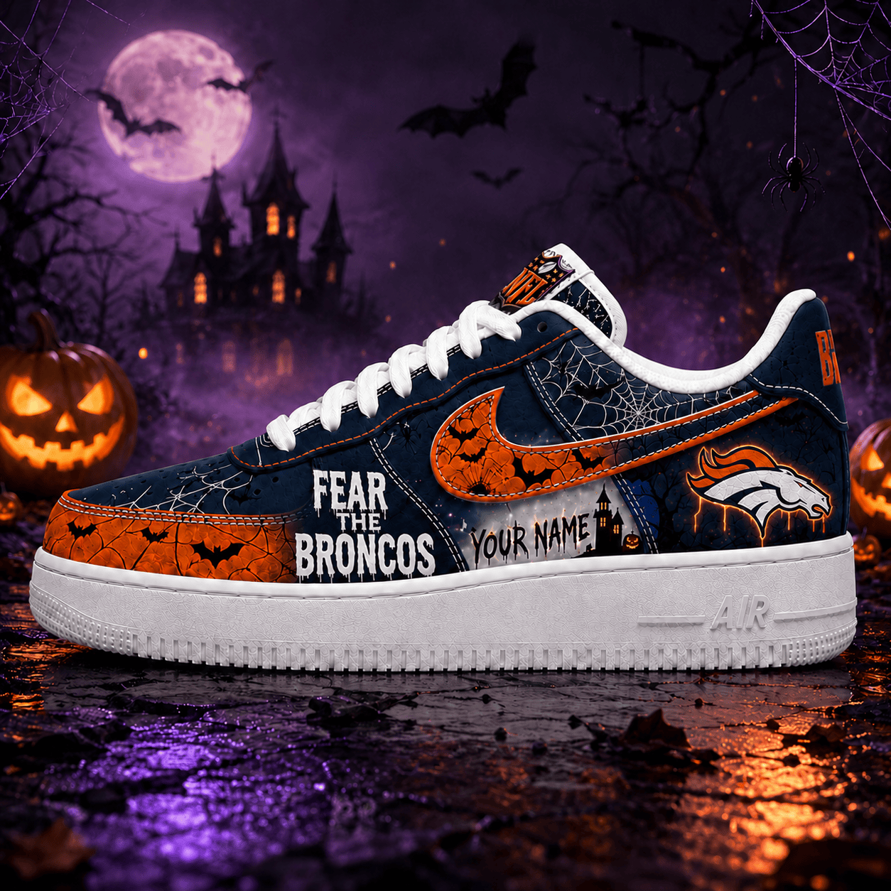 Denver Broncos | Premium NFL Fear The Team Halloween AF1 Sneakers