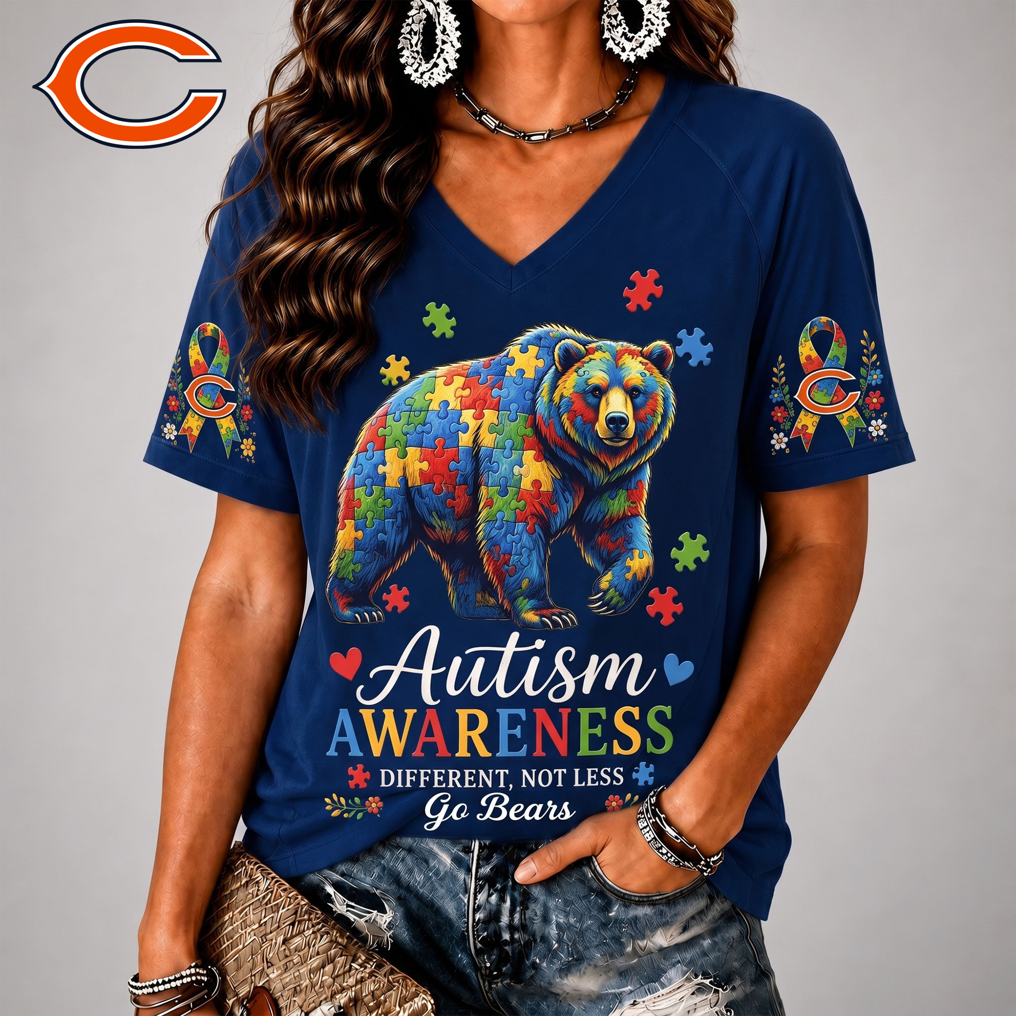 Chicago Bears| Premium NFL Different, Not Less Autism Awareness V-neck Shirt NY