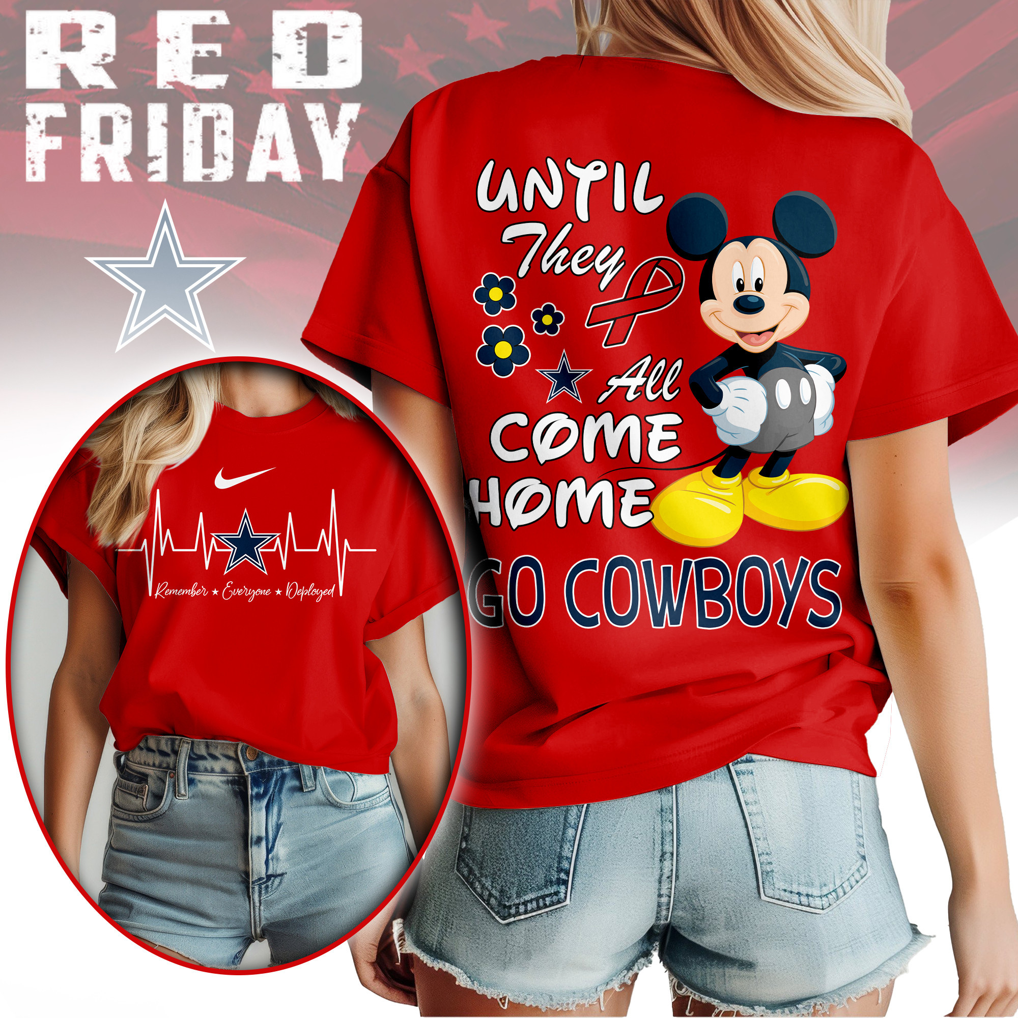 Dallas Cowboys | Premium NFL Mickey Red Friday 3D Shirt NY