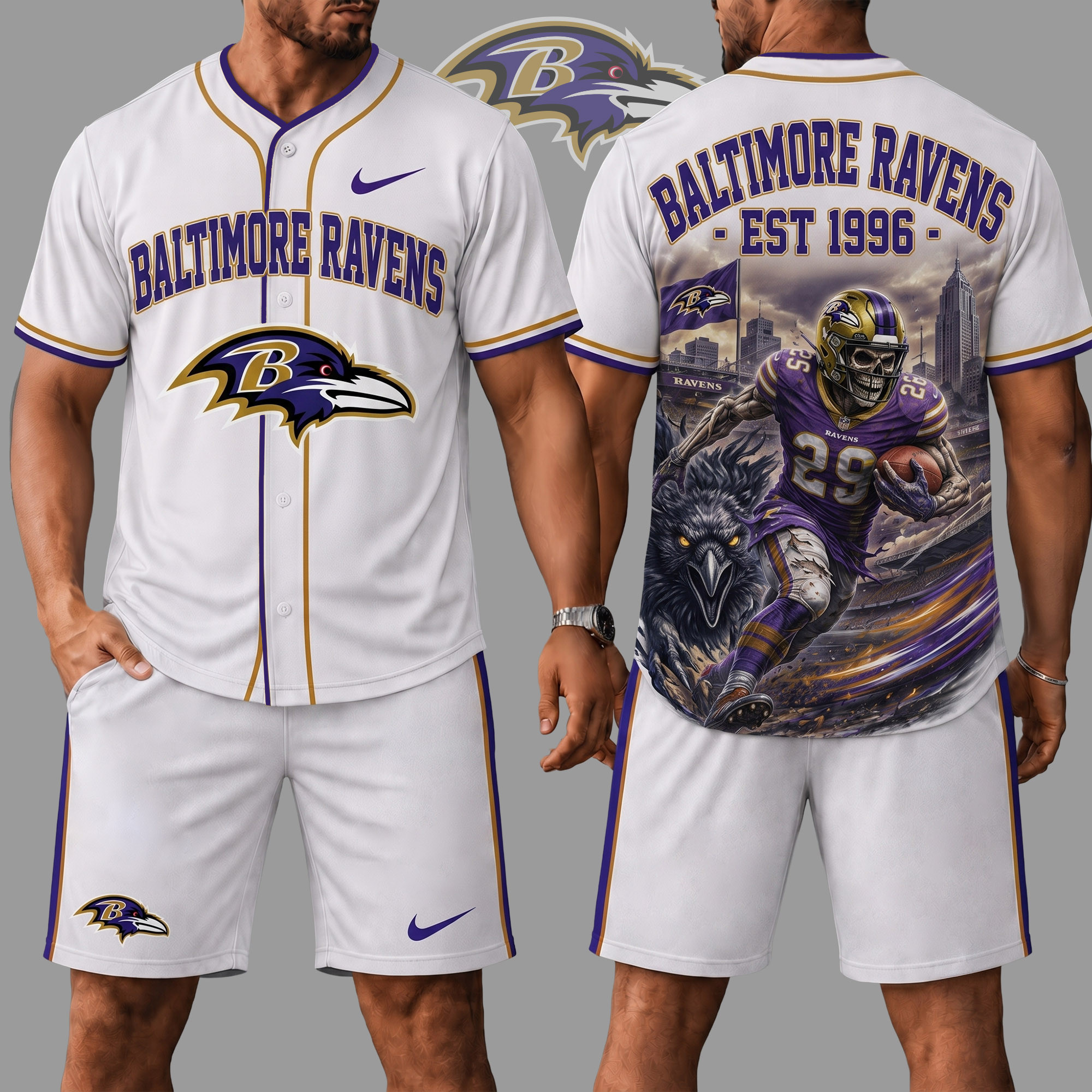 Baltimore Ravens | Premium NFL Skull Jersey Shorts Set NY