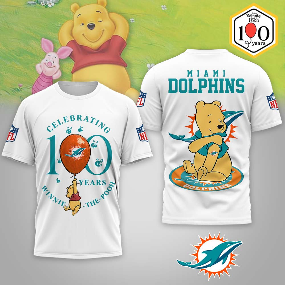 Miami Dolphins | Premium NFL Winnie The Pooh 100th Anniversary 3D Shirt MM