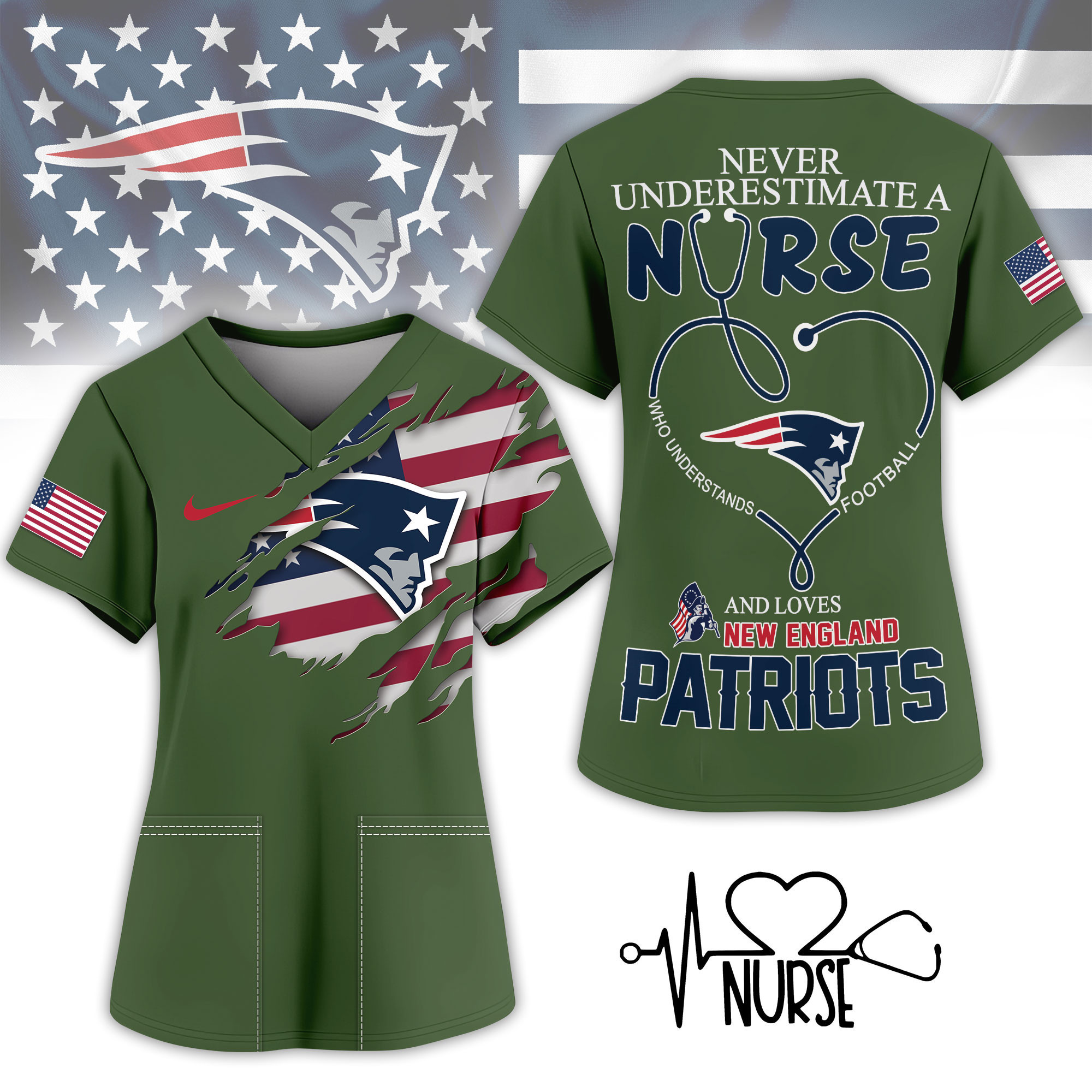 New England Patriots | Premium NFL Army Nurse 3D Shirt NY