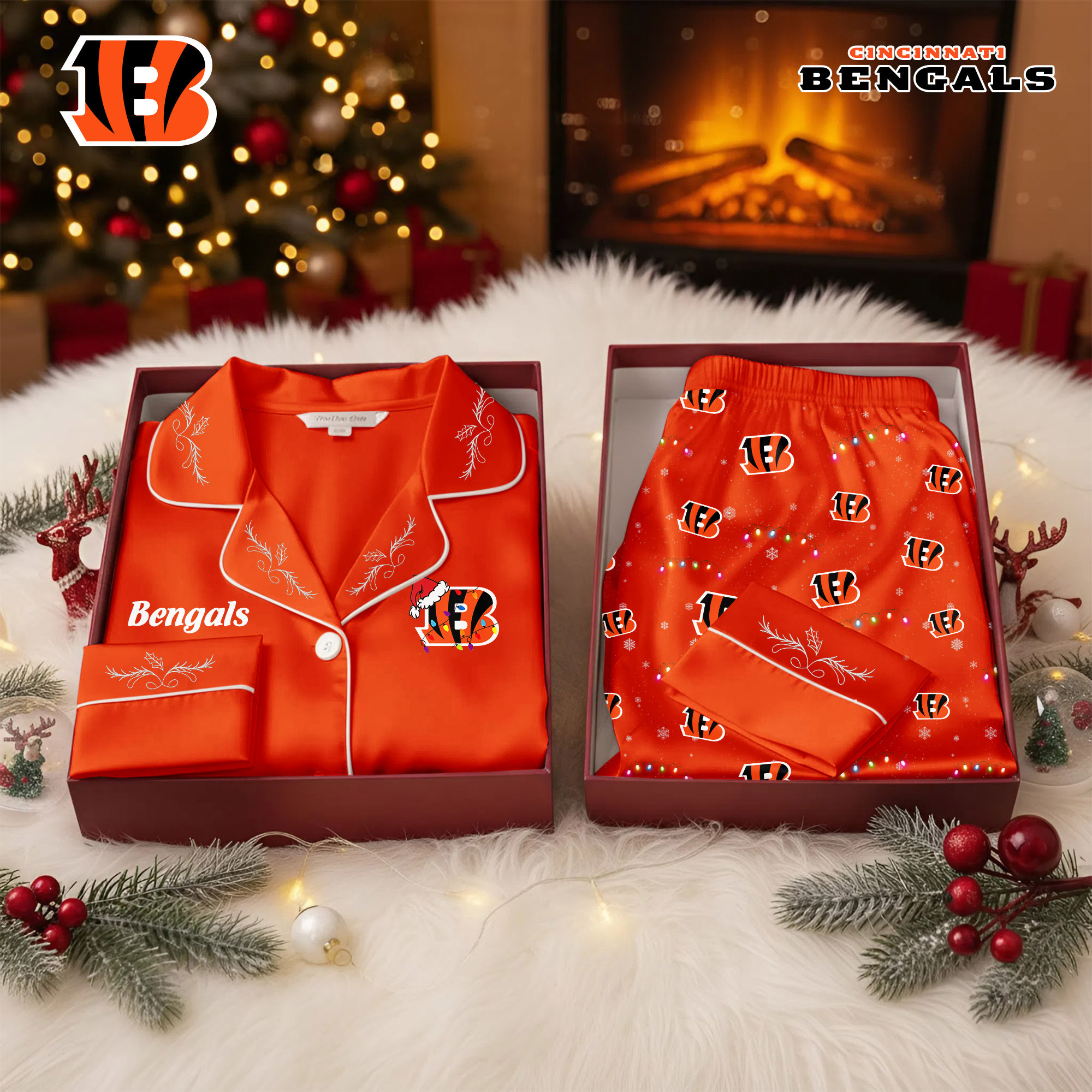 Cincinnati Bengals | Premium NFL Christmas Cozy Pajamas TD